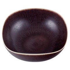 Vintage Berndt Friberg for Gustavsberg, Sweden. Ceramic bowl in hare fur glaze. 