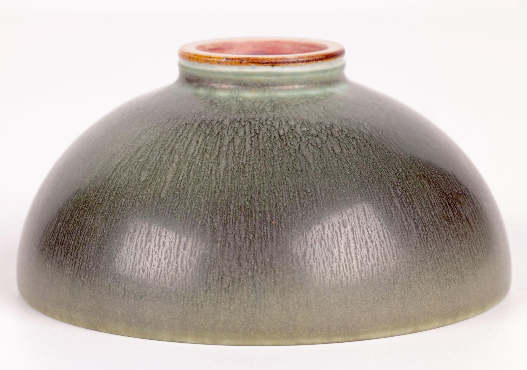 Berndt Friberg Gustavsberg Green Haresfur Glazed Studio Pottery Bowl For Sale 3