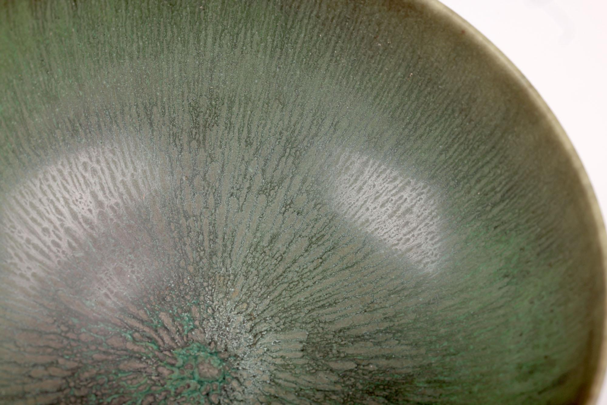 Berndt Friberg Gustavsberg Green Haresfur Glazed Studio Pottery Bowl For Sale 4