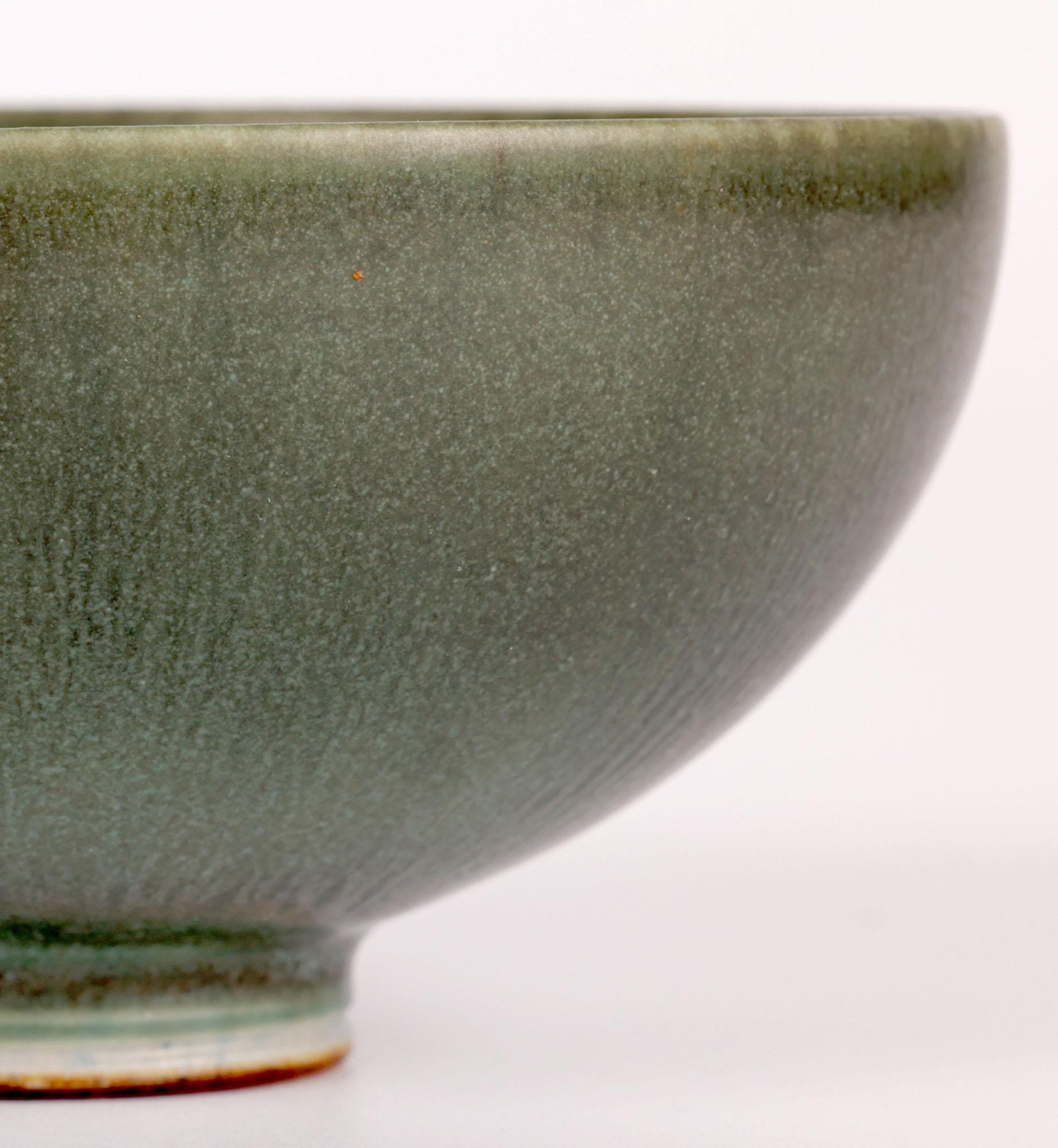 Mid-Century Modern Berndt Friberg Gustavsberg Green Haresfur Glazed Studio Pottery Bowl For Sale