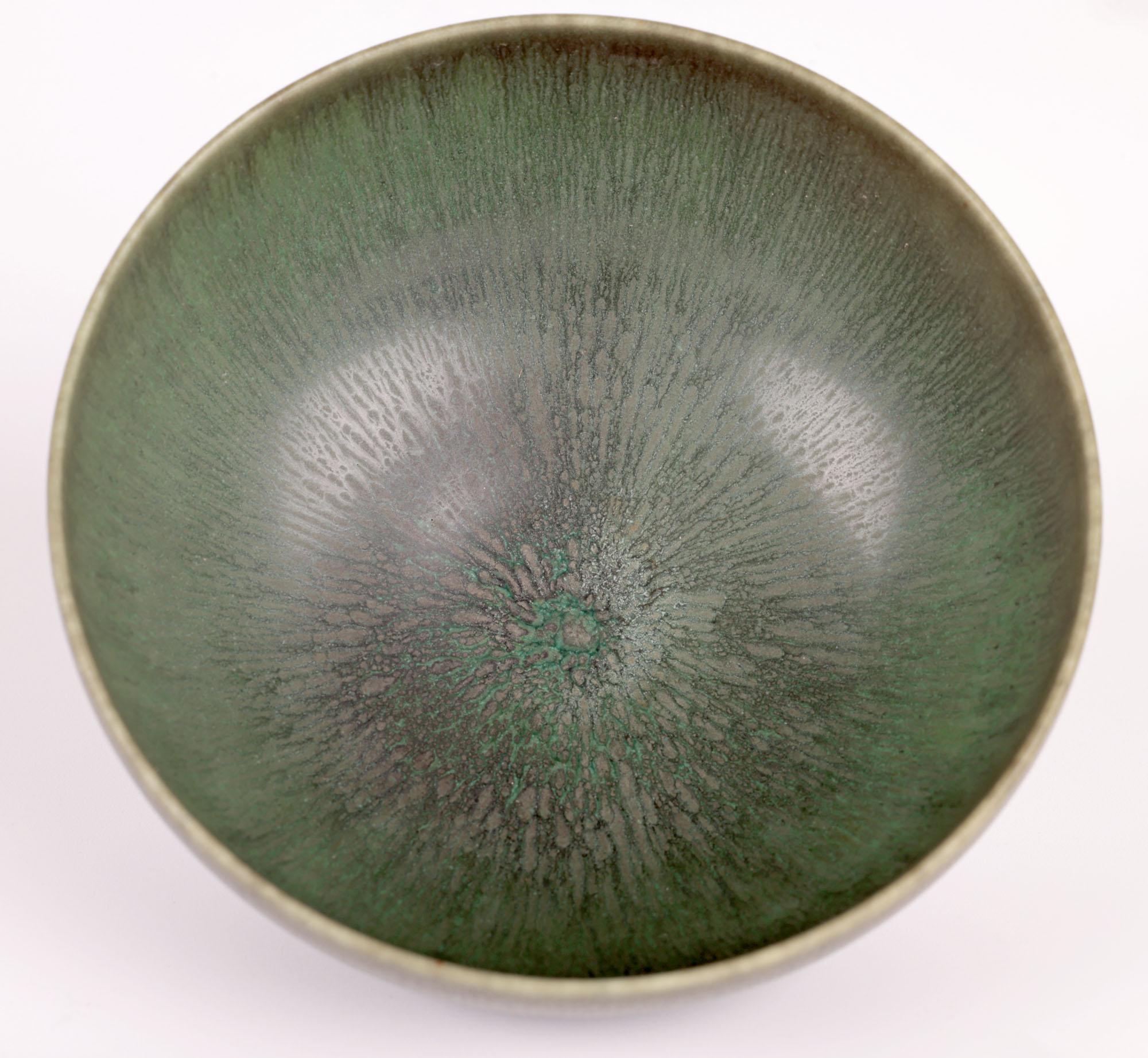 Mid-20th Century Berndt Friberg Gustavsberg Green Haresfur Glazed Studio Pottery Bowl For Sale