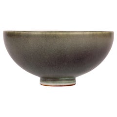 Berndt Friberg Gustavsberg Green Haresfur Glazed Studio Pottery Bowl