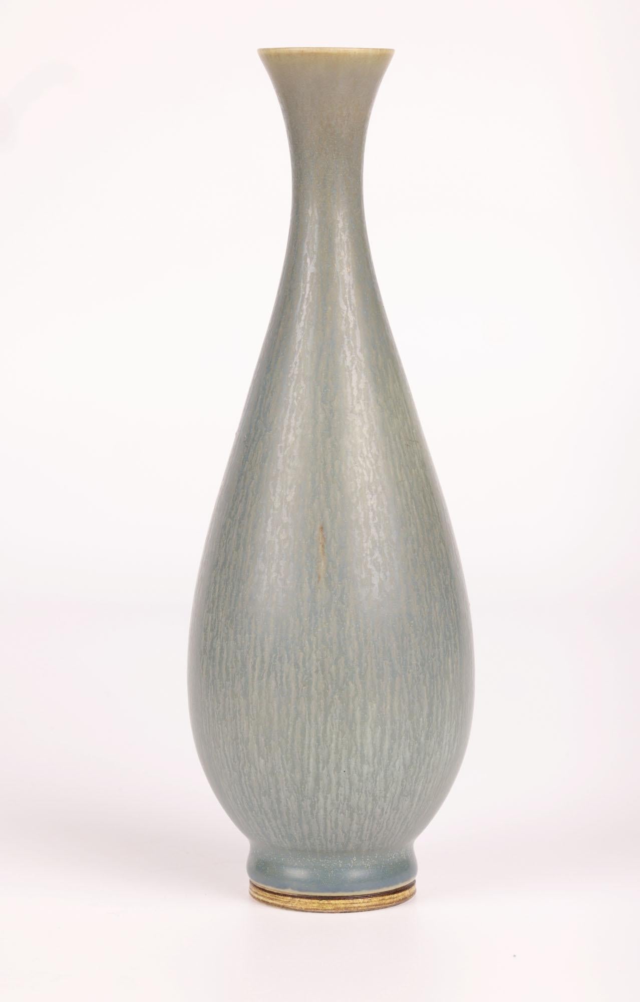 Berndt Friberg Gustavsberg Haresfur Flared Bottle Studio Pottery Vase For Sale 2