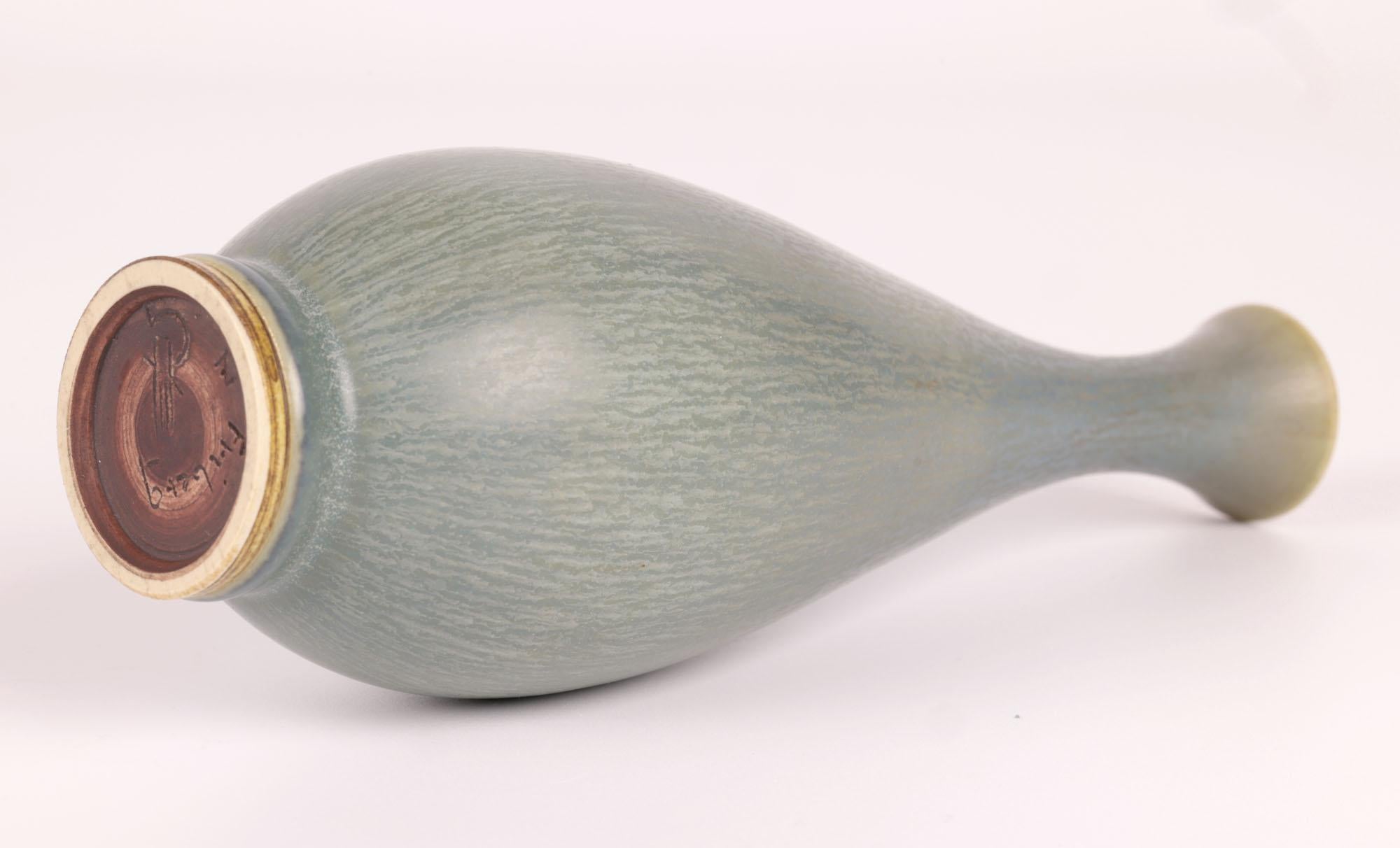 Berndt Friberg Gustavsberg Haresfur Flared Bottle Studio Pottery Vase For Sale 3