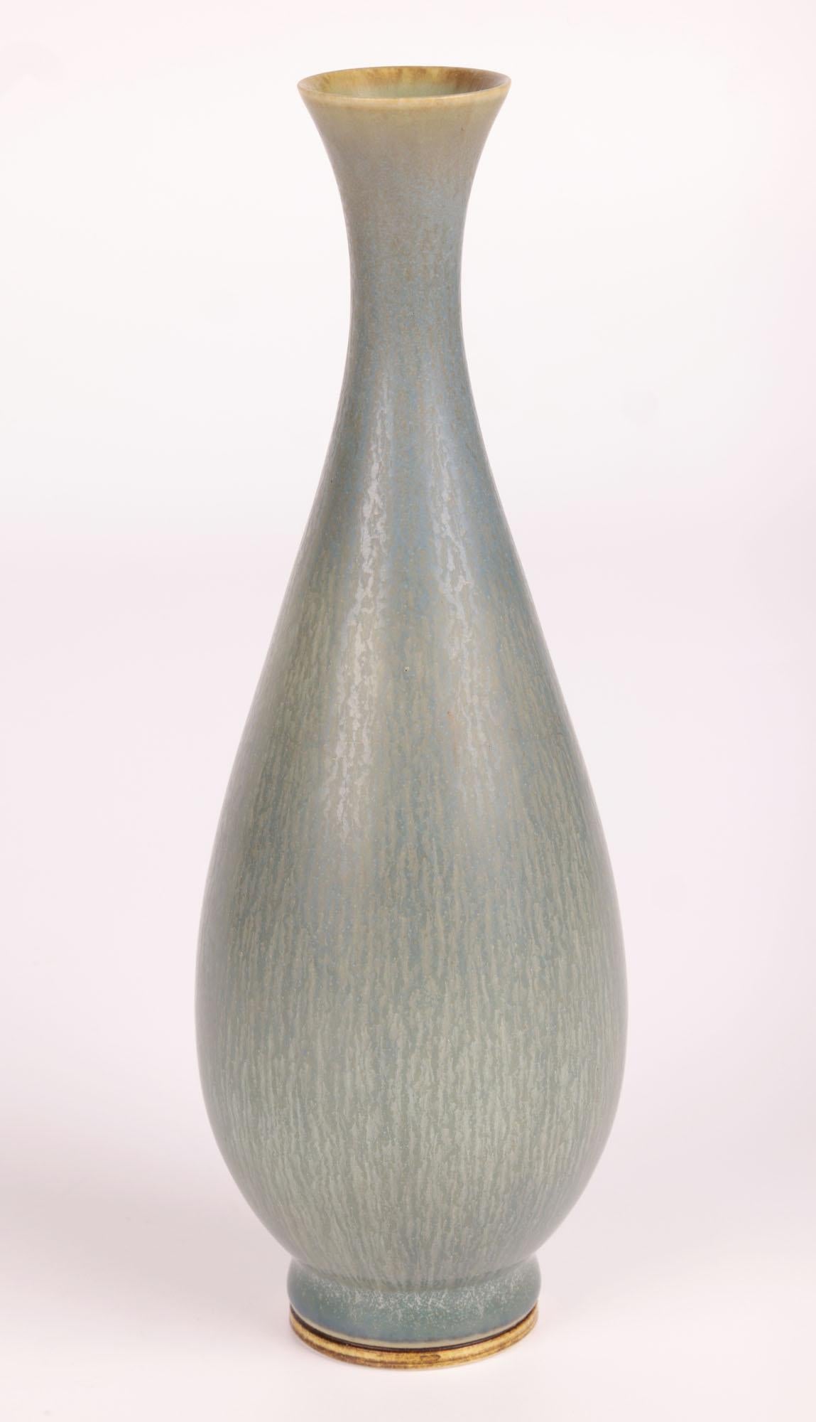 Berndt Friberg Gustavsberg Haresfur Flared Bottle Studio Pottery Vase For Sale 5