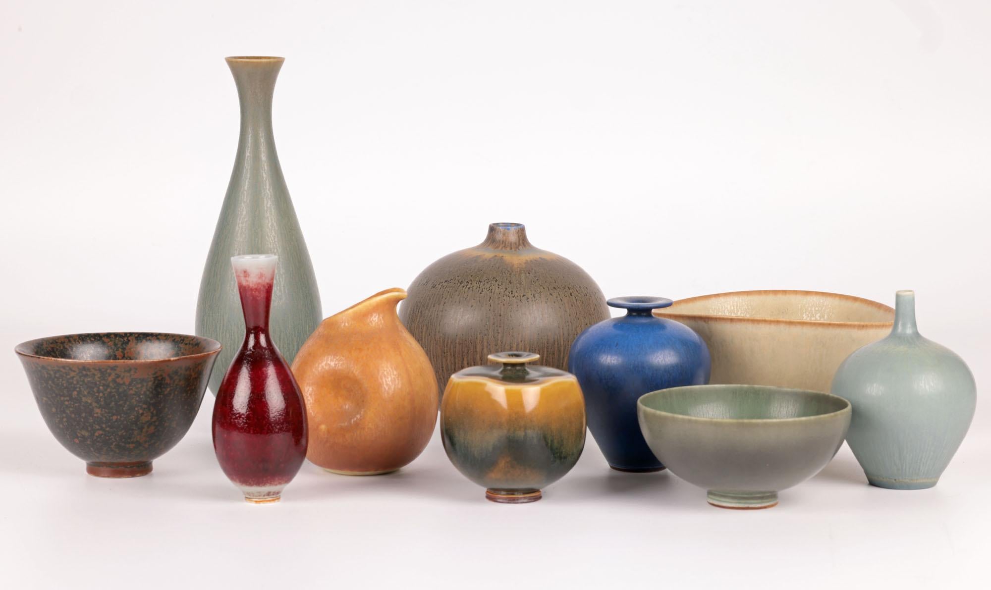 Berndt Friberg Gustavsberg Haresfur Flared Bottle Studio Pottery Vase For Sale 7