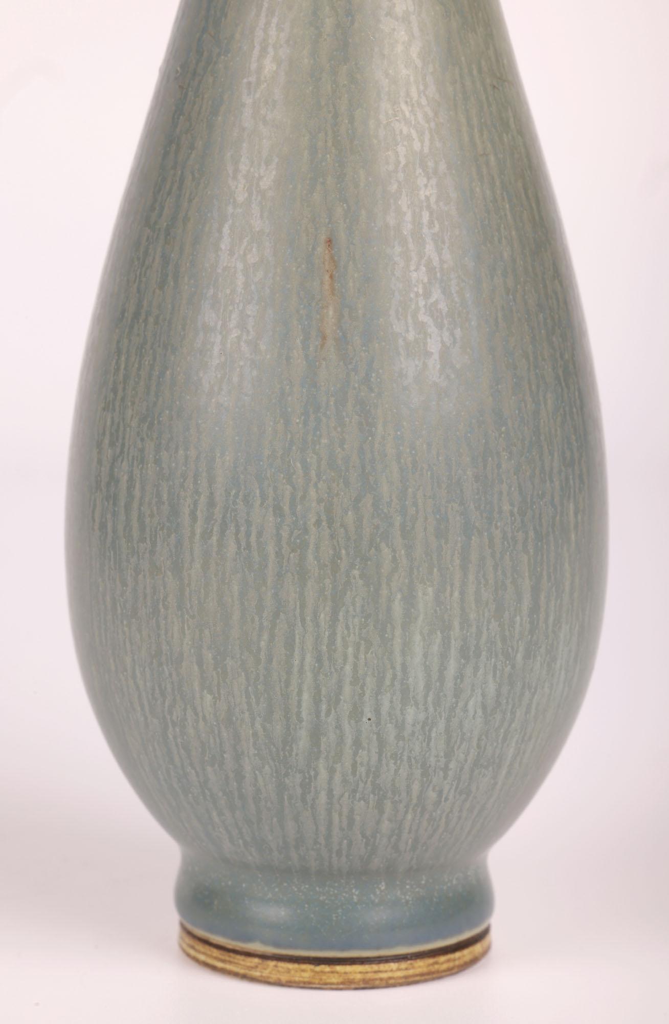 Mid-Century Modern Berndt Friberg Gustavsberg Haresfur Flared Bottle Studio Pottery Vase For Sale