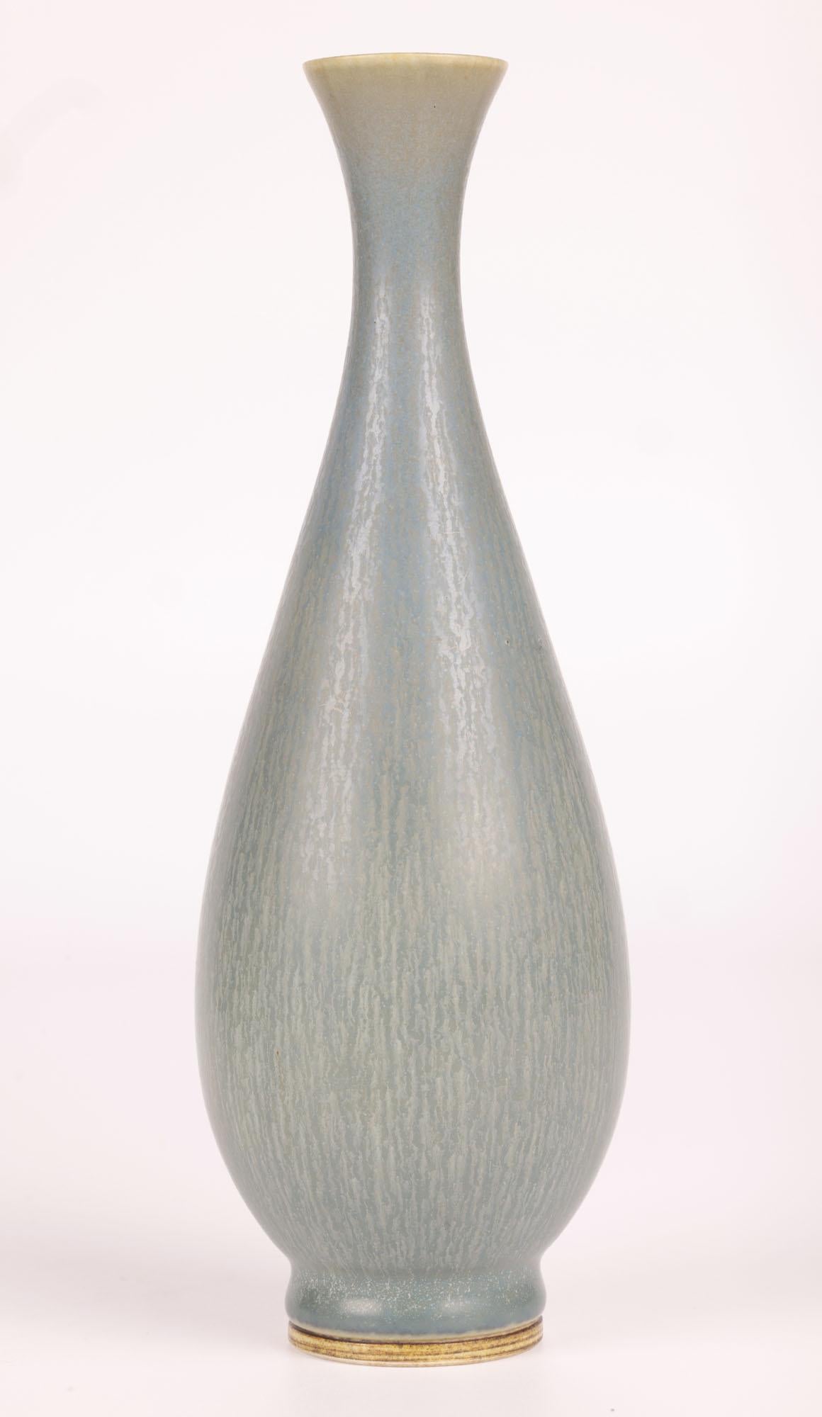 Glazed Berndt Friberg Gustavsberg Haresfur Flared Bottle Studio Pottery Vase For Sale