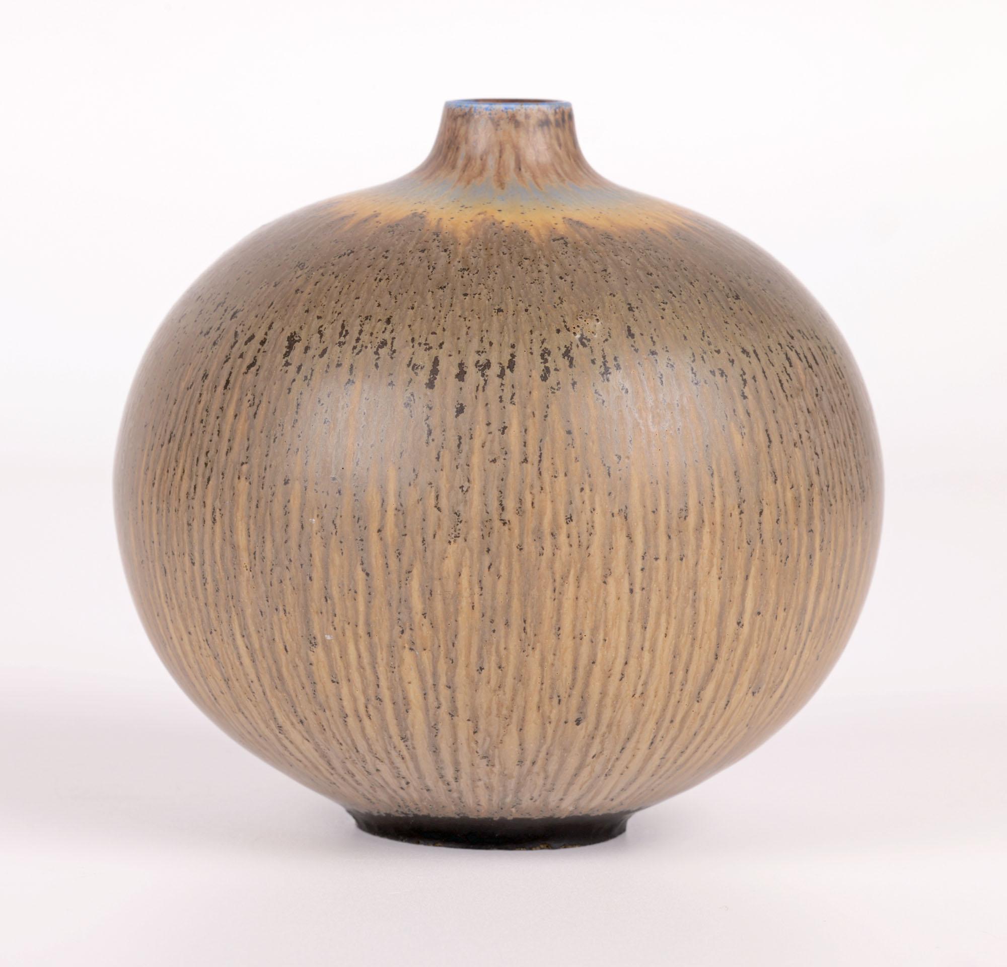 Berndt Friberg Gustavsberg Haresfur Glazed Bulb Shape Studio Pottery Vase For Sale 4
