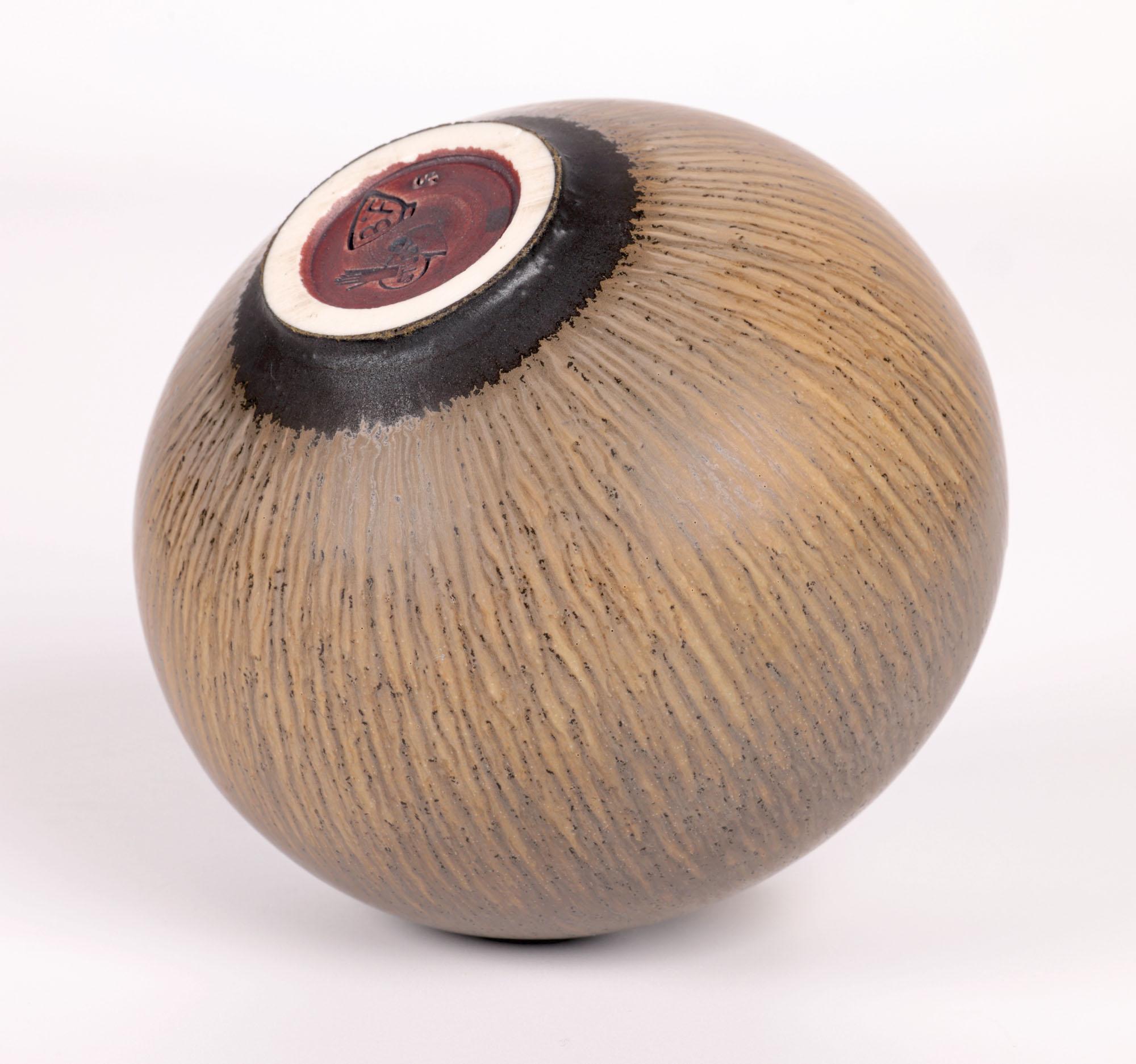 Berndt Friberg Gustavsberg Haresfur Glazed Bulb Shape Studio Pottery Vase For Sale 5