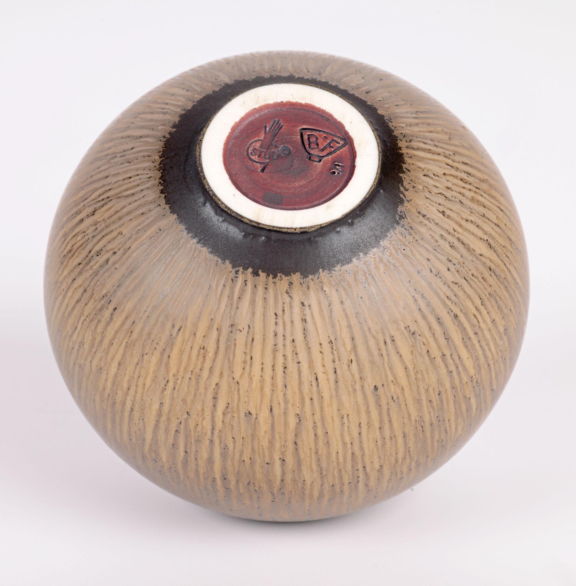 Berndt Friberg Gustavsberg Haresfur Glazed Bulb Shape Studio Pottery Vase For Sale 6