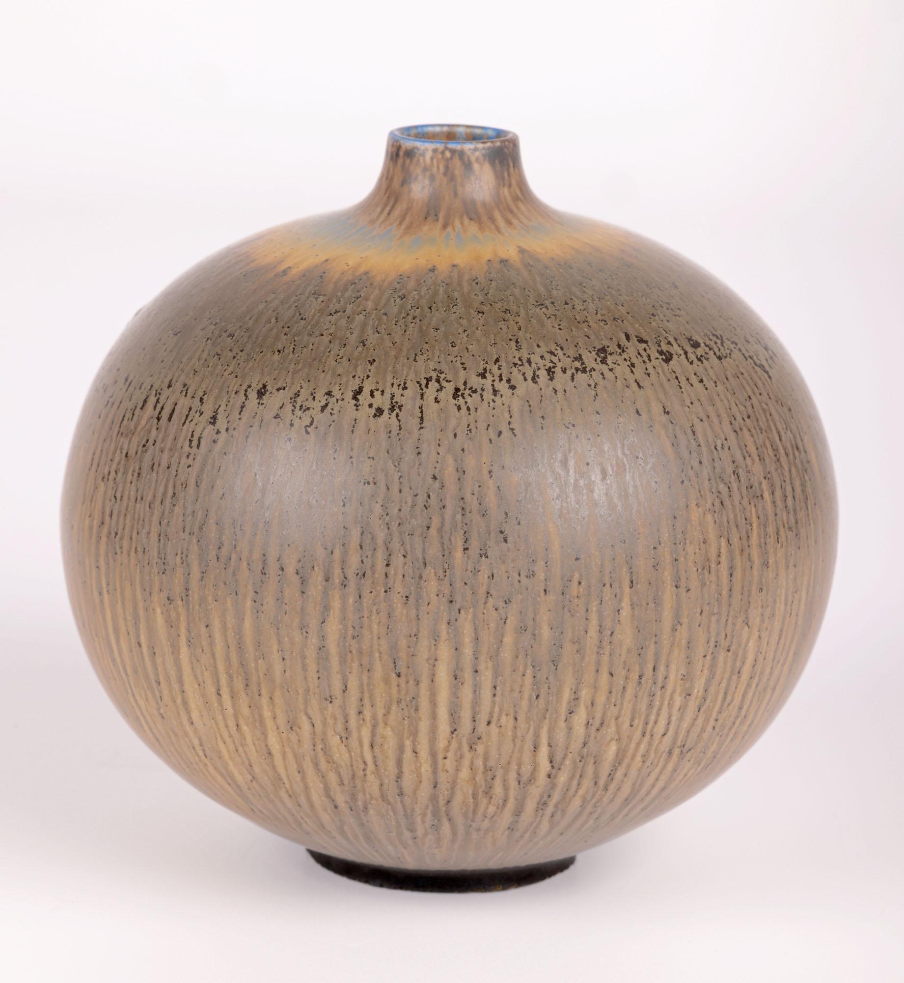 Berndt Friberg Gustavsberg Haresfur Glazed Bulb Shape Studio Pottery Vase For Sale 7