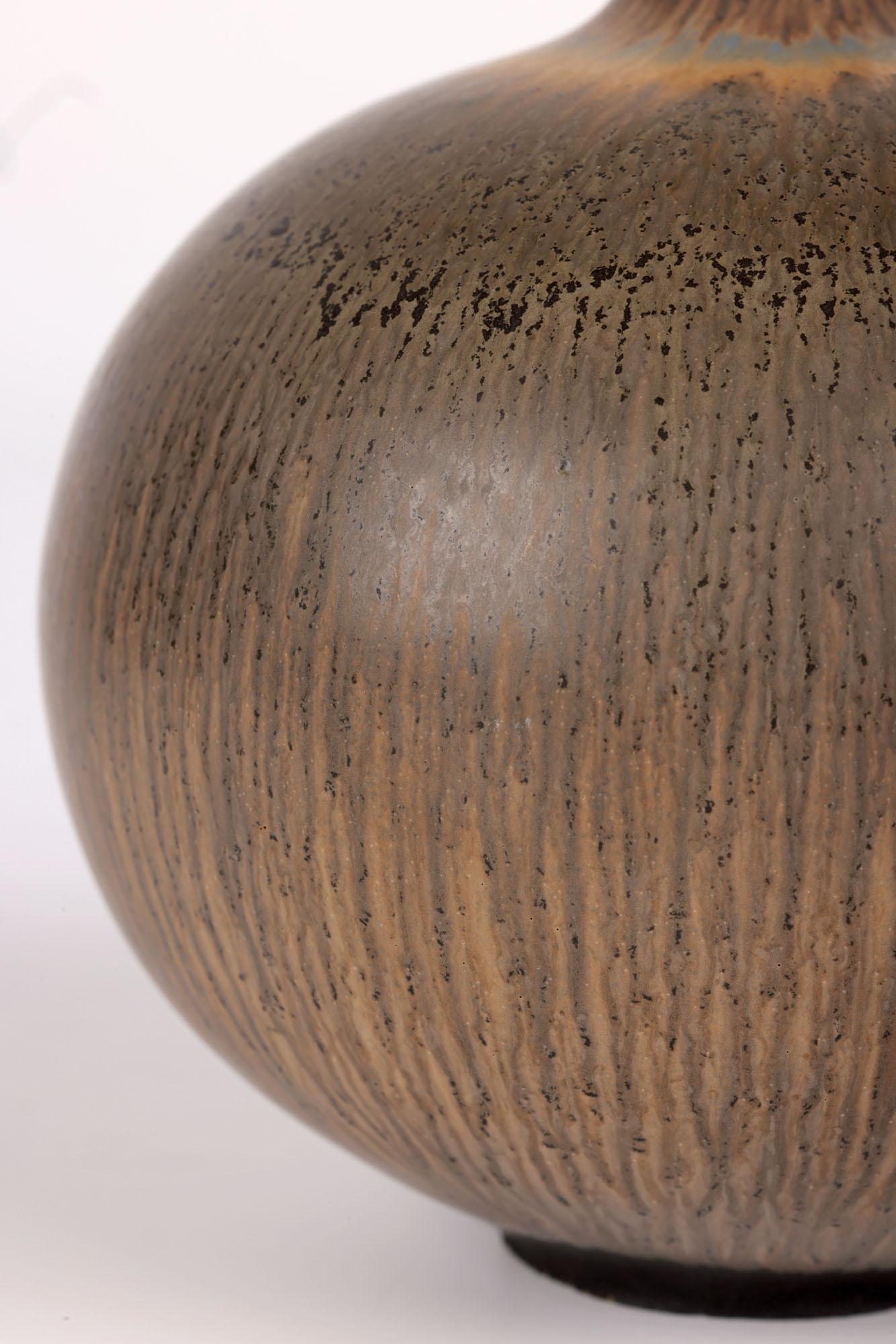 Mid-Century Modern Berndt Friberg Gustavsberg Haresfur Glazed Bulb Shape Studio Pottery Vase For Sale