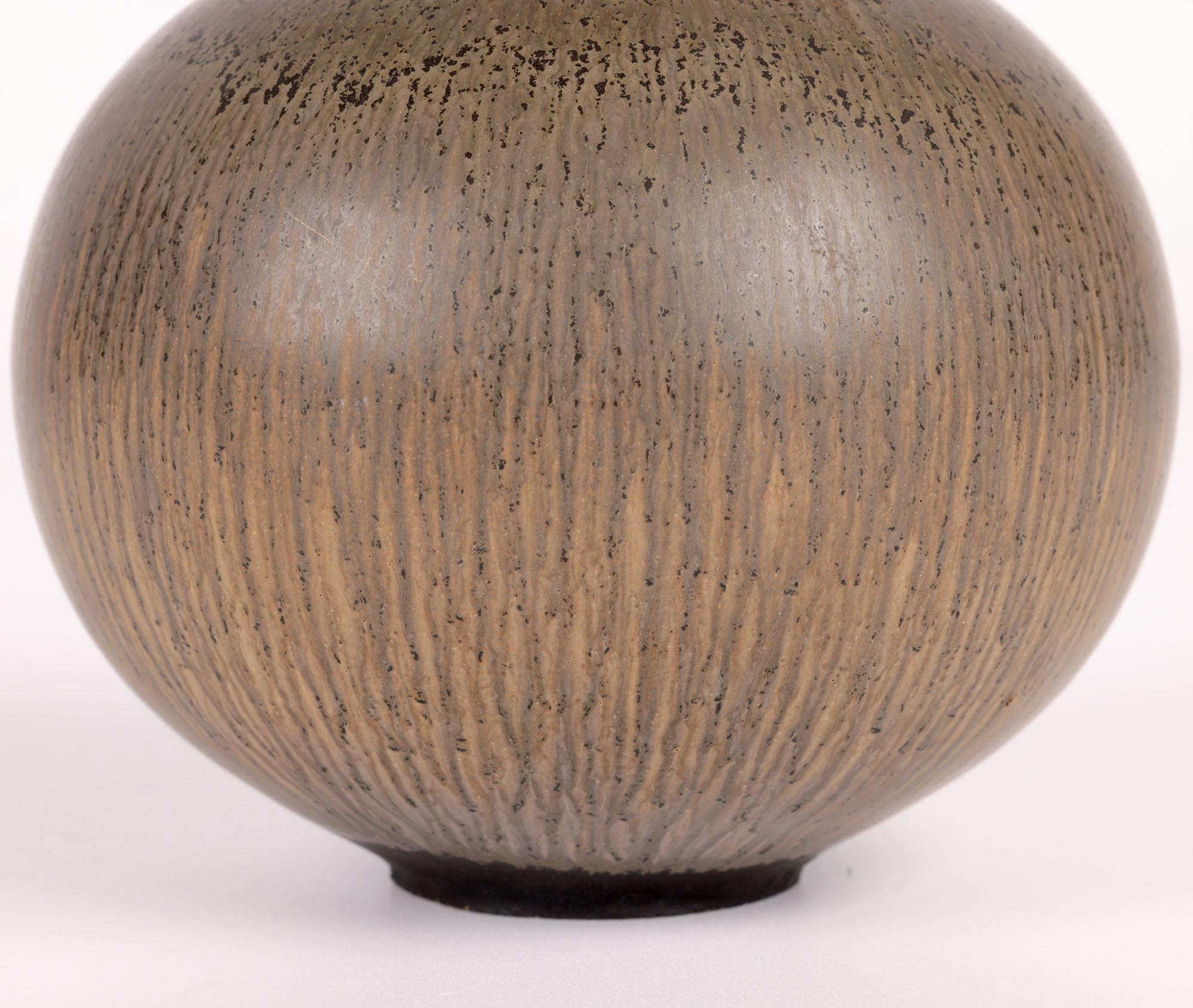 Swedish Berndt Friberg Gustavsberg Haresfur Glazed Bulb Shape Studio Pottery Vase For Sale