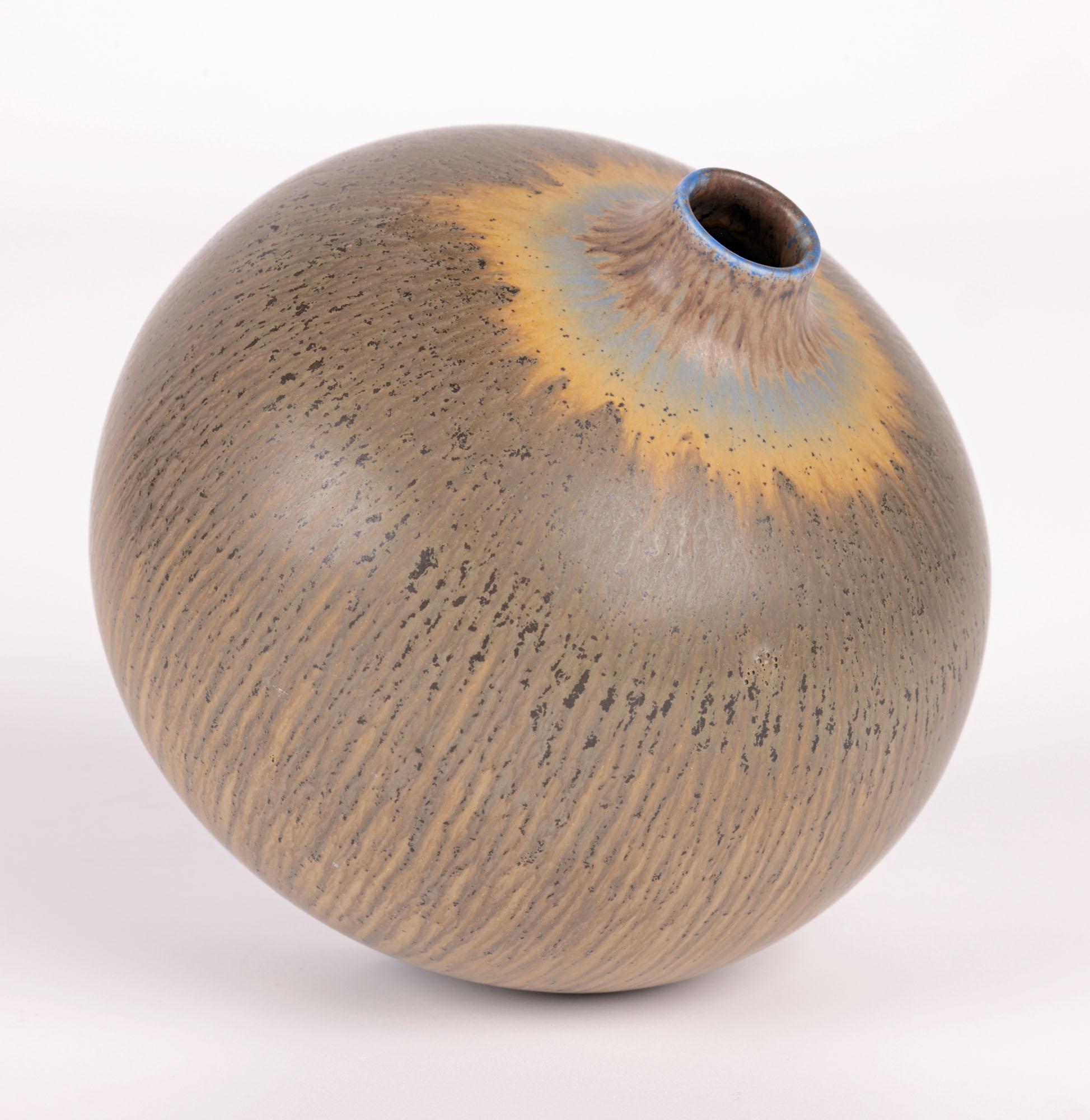 Mid-20th Century Berndt Friberg Gustavsberg Haresfur Glazed Bulb Shape Studio Pottery Vase For Sale