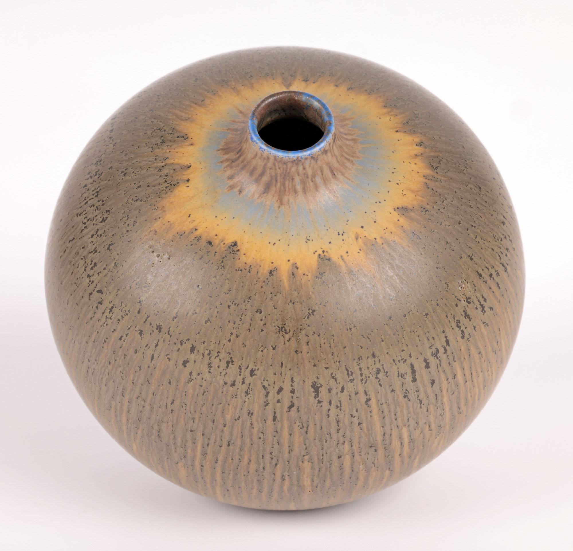 Berndt Friberg Gustavsberg Haresfur Glazed Bulb Shape Studio Pottery Vase For Sale 1