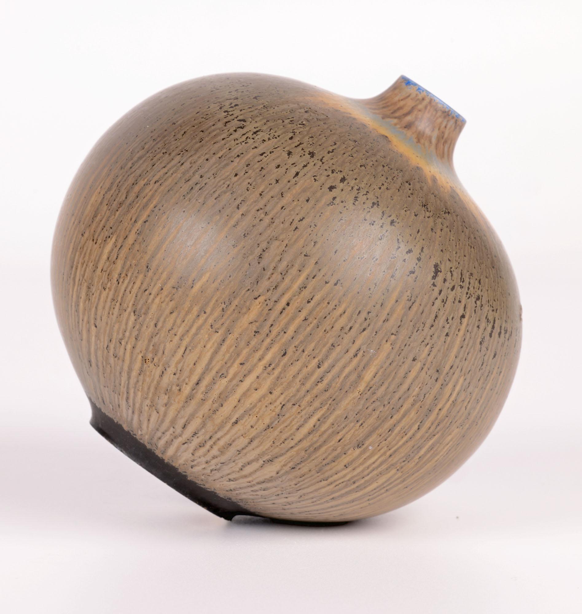 Berndt Friberg Gustavsberg Haresfur Glazed Bulb Shape Studio Pottery Vase For Sale 3