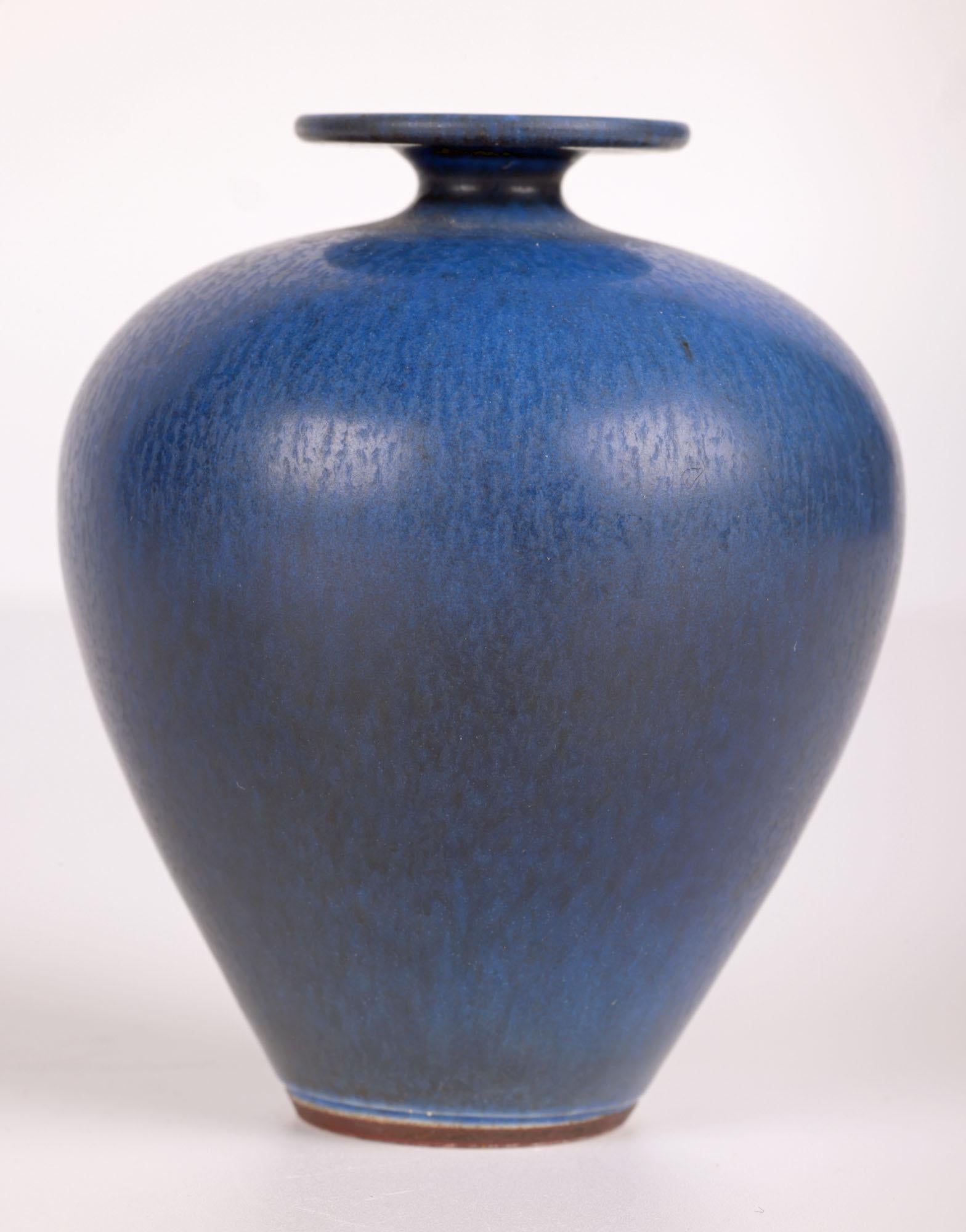 Berndt Friberg Gustavsberg Miniature Blue Haresfur Studio Pottery Vase For Sale 2