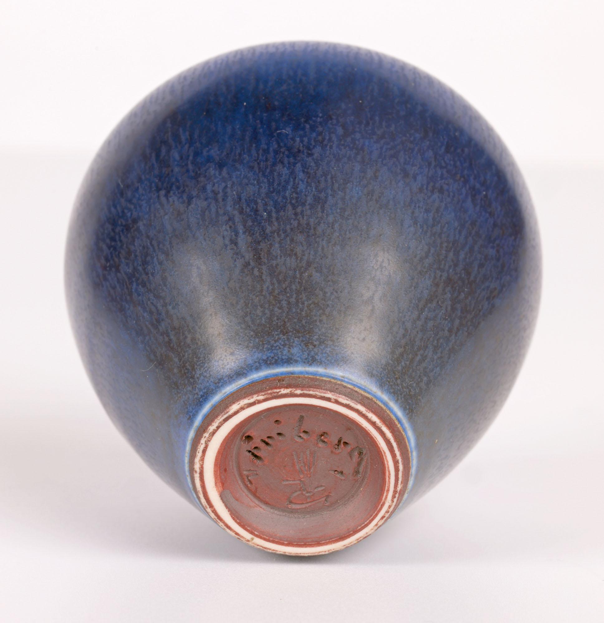 Berndt Friberg Gustavsberg Miniature Blue Haresfur Studio Pottery Vase For Sale 4