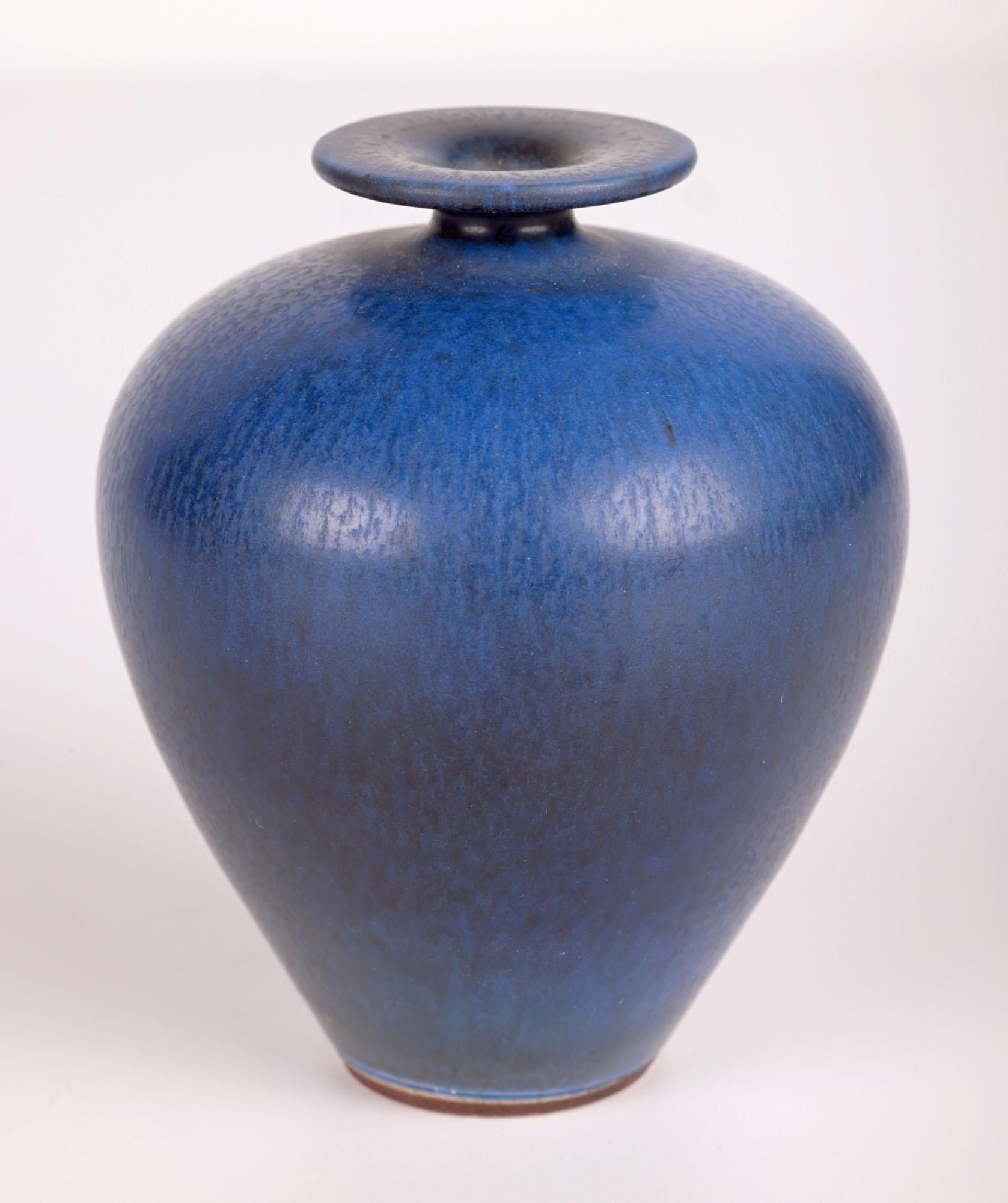 Berndt Friberg Gustavsberg Miniature Blue Haresfur Studio Pottery Vase For Sale 5