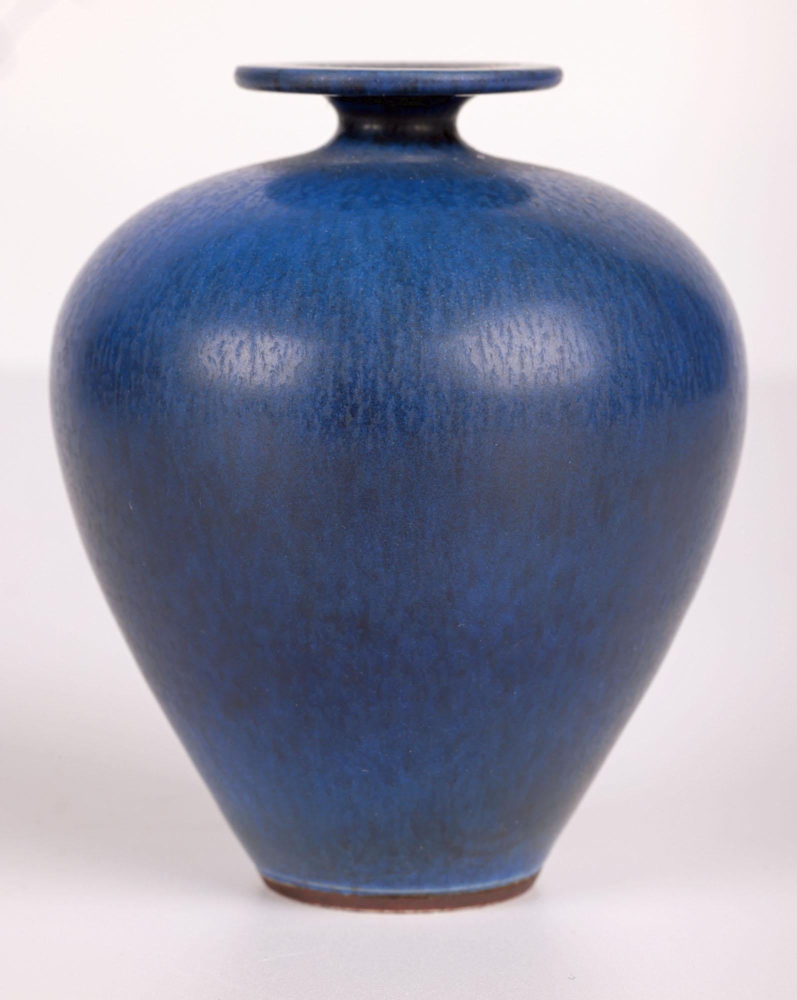 Berndt Friberg Gustavsberg Miniature Blue Haresfur Studio Pottery Vase For Sale 7