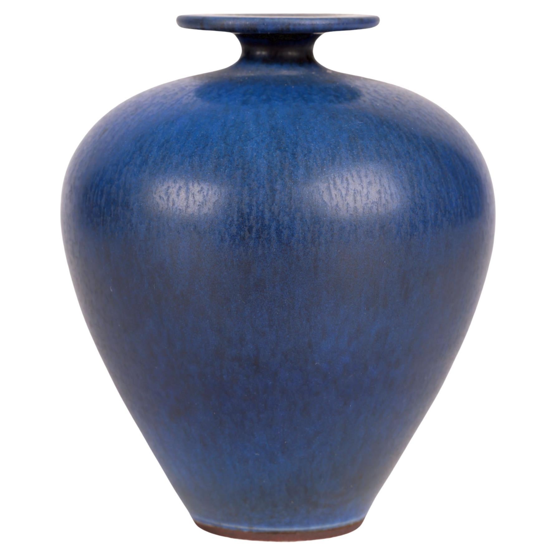 Berndt Friberg Gustavsberg Miniature Blue Haresfur Studio Pottery Vase For Sale