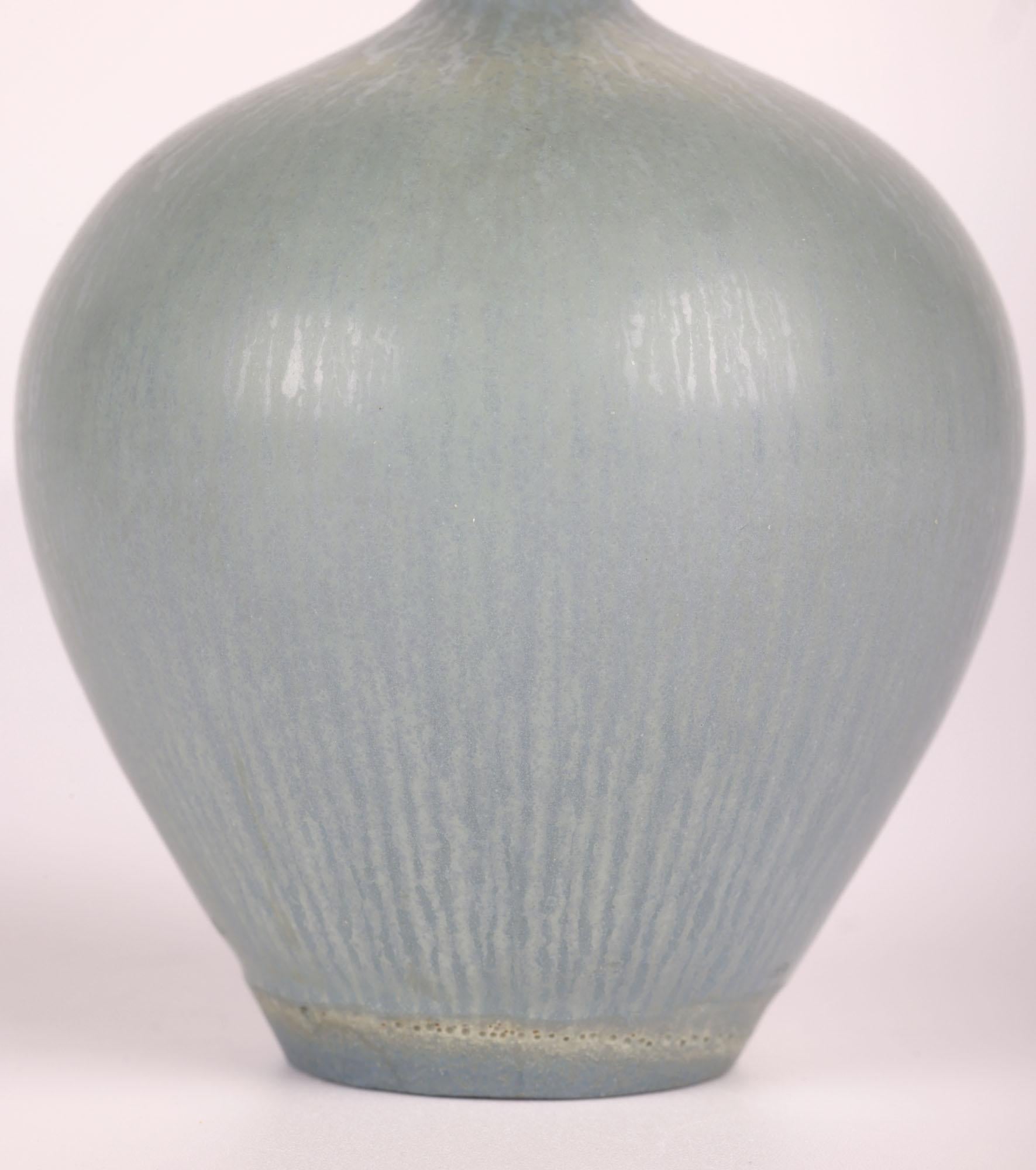 Modern Berndt Friberg Gustavsberg Miniature Celadon Studio Pottery Vase For Sale