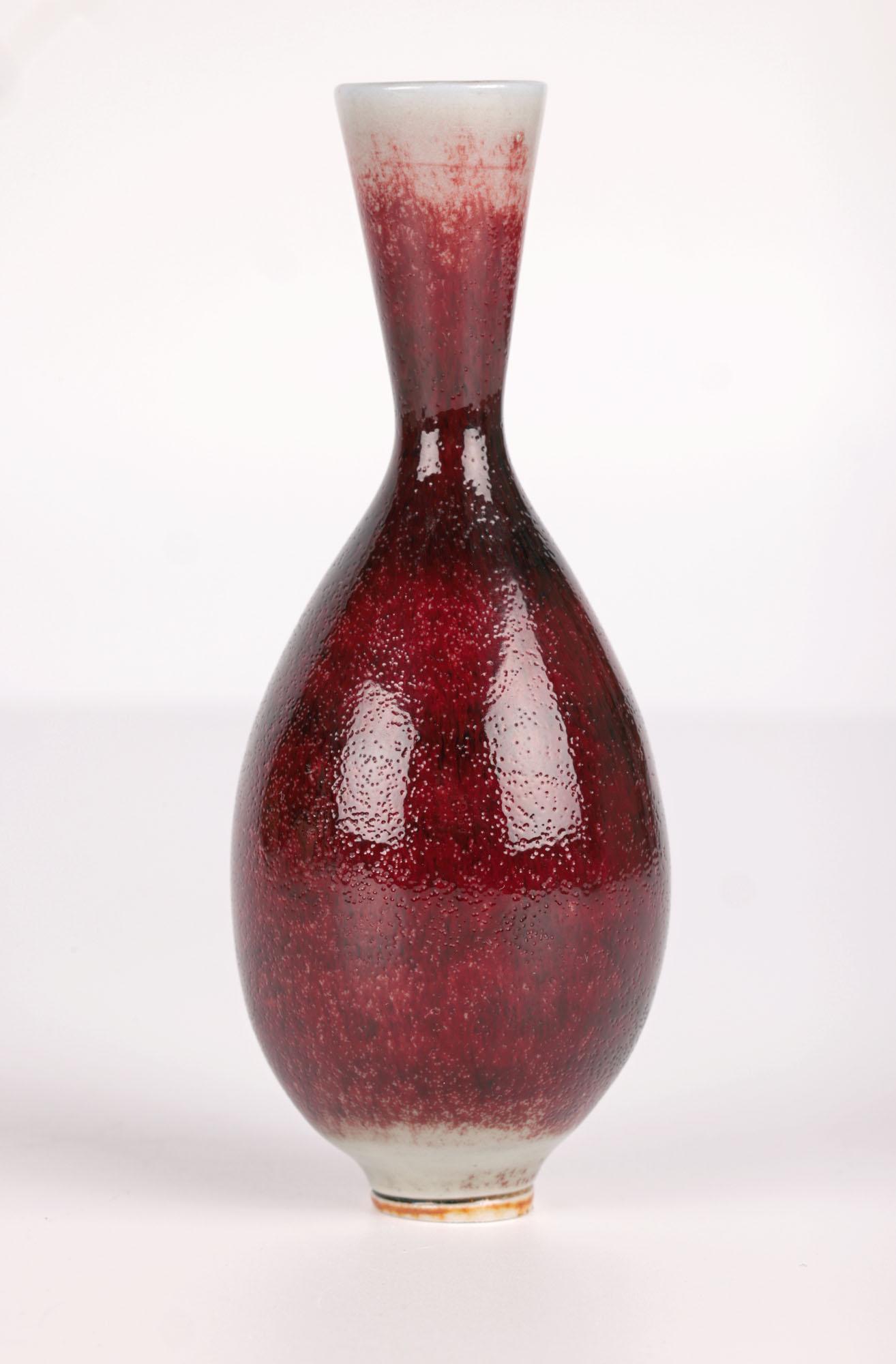 Ceramic Berndt Friberg Gustavsberg Miniature Sang de Boeuf Studio Pottery Vase For Sale