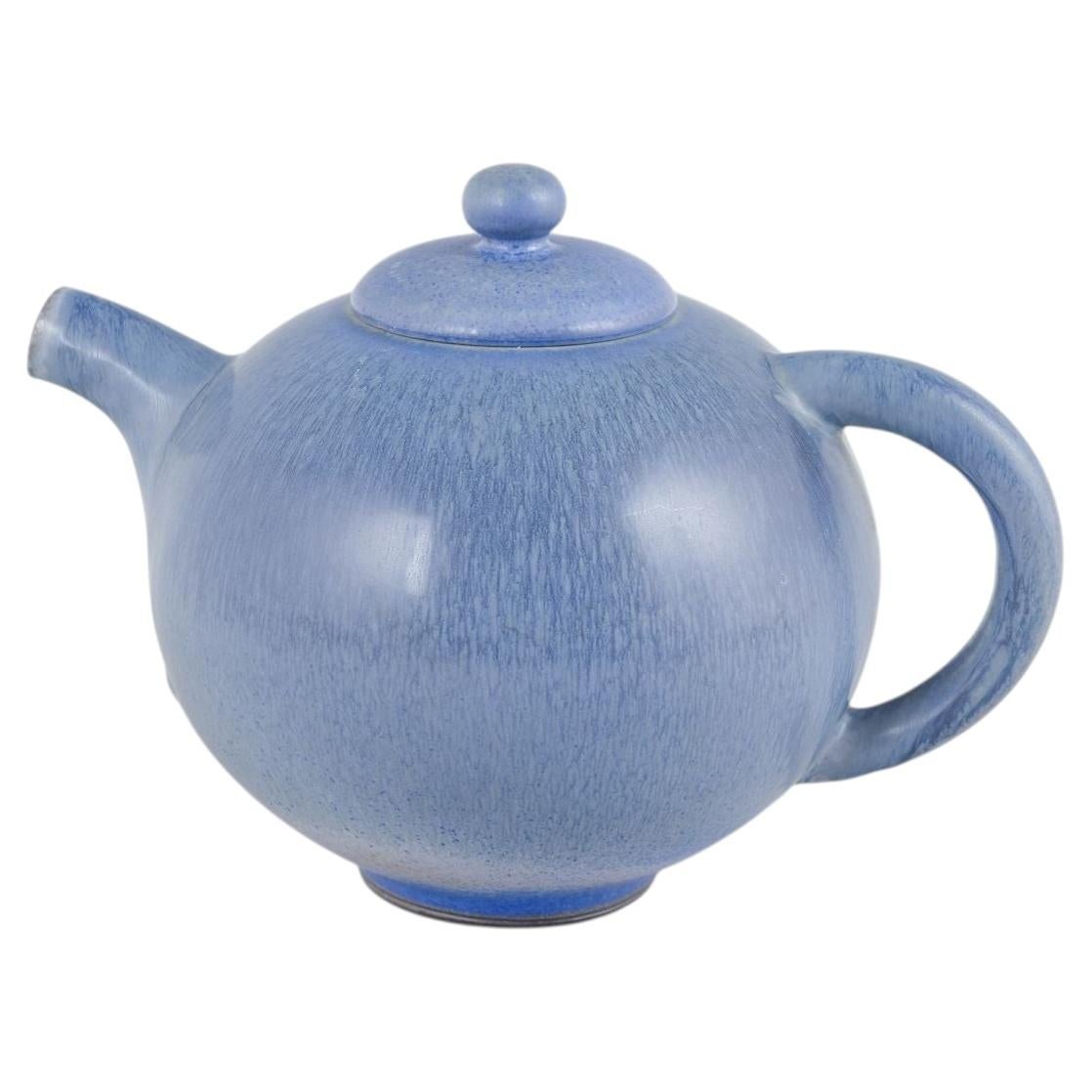 Berndt Friberg, Gustavsberg Studio. Rare stoneware teapot with blue glaze. 1951