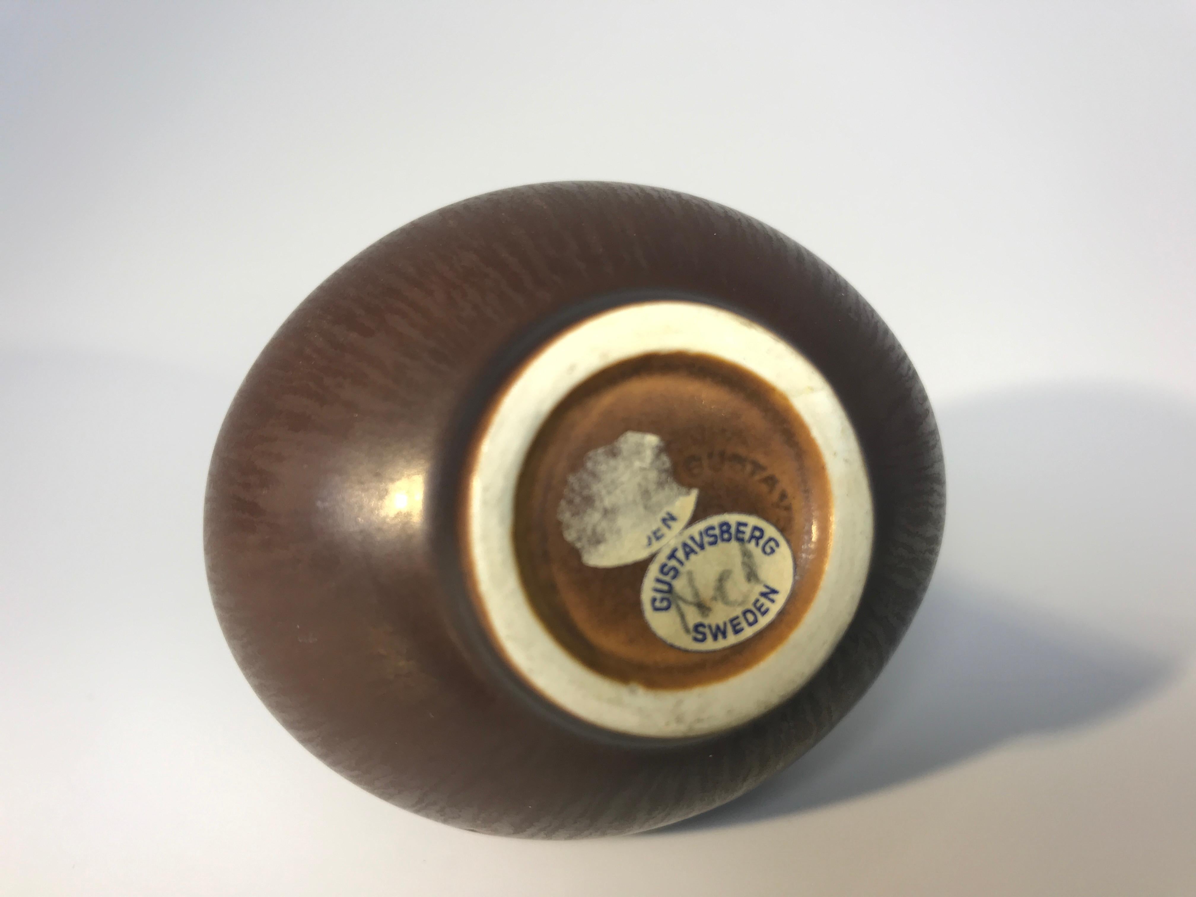 Berndt Friberg Gustavsberg, Sweden, Miniature Hares Fur Glaze, Hand Thrown Vase For Sale 1