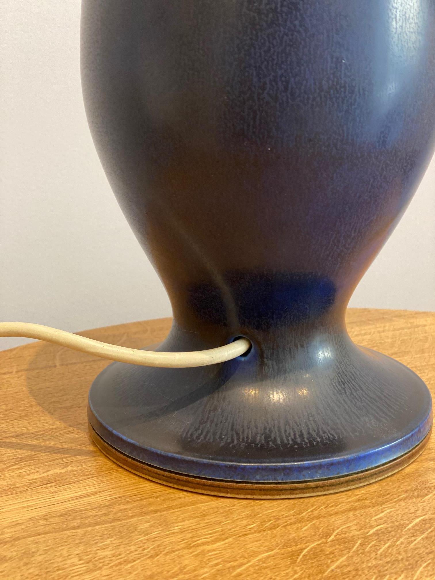 Ceramic Berndt Friberg Large Stoneware Dark Blue Table Lamp, 1960s For Sale