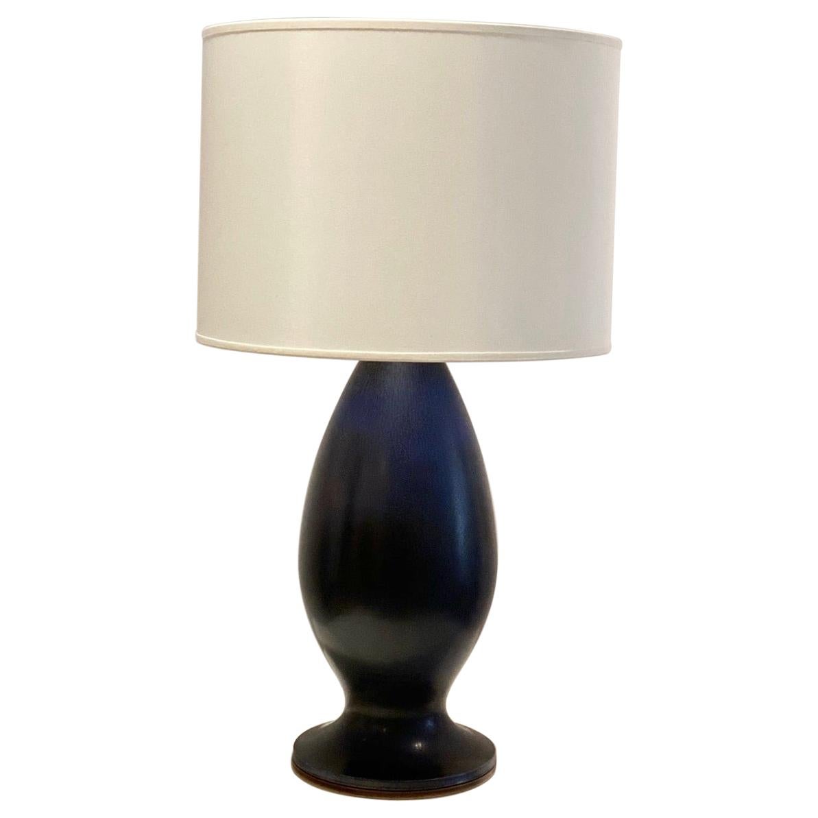 Berndt Friberg Large Stoneware Dark Blue Table Lamp, 1960s