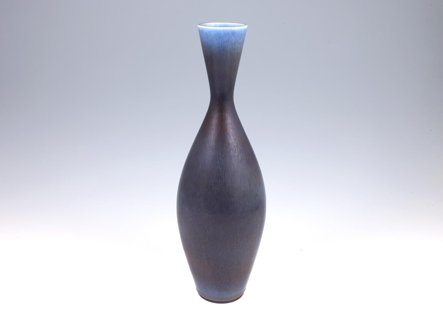 Swedish Berndt Friberg, Stoneware Blue and Black Large Vase, Gustavsberg , Sweden 1962 For Sale