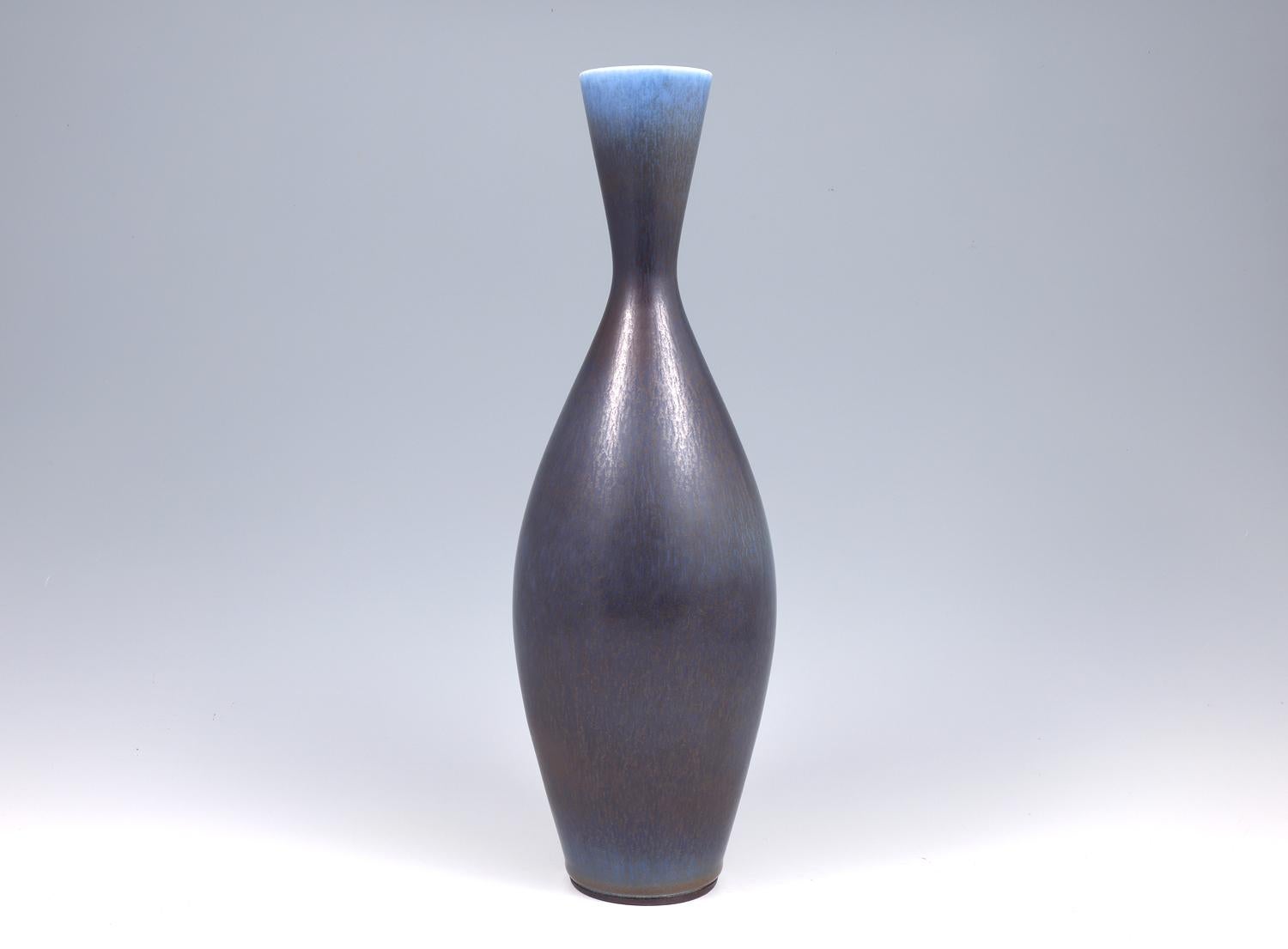 Glazed Berndt Friberg, Stoneware Blue and Black Large Vase, Gustavsberg , Sweden 1962 For Sale