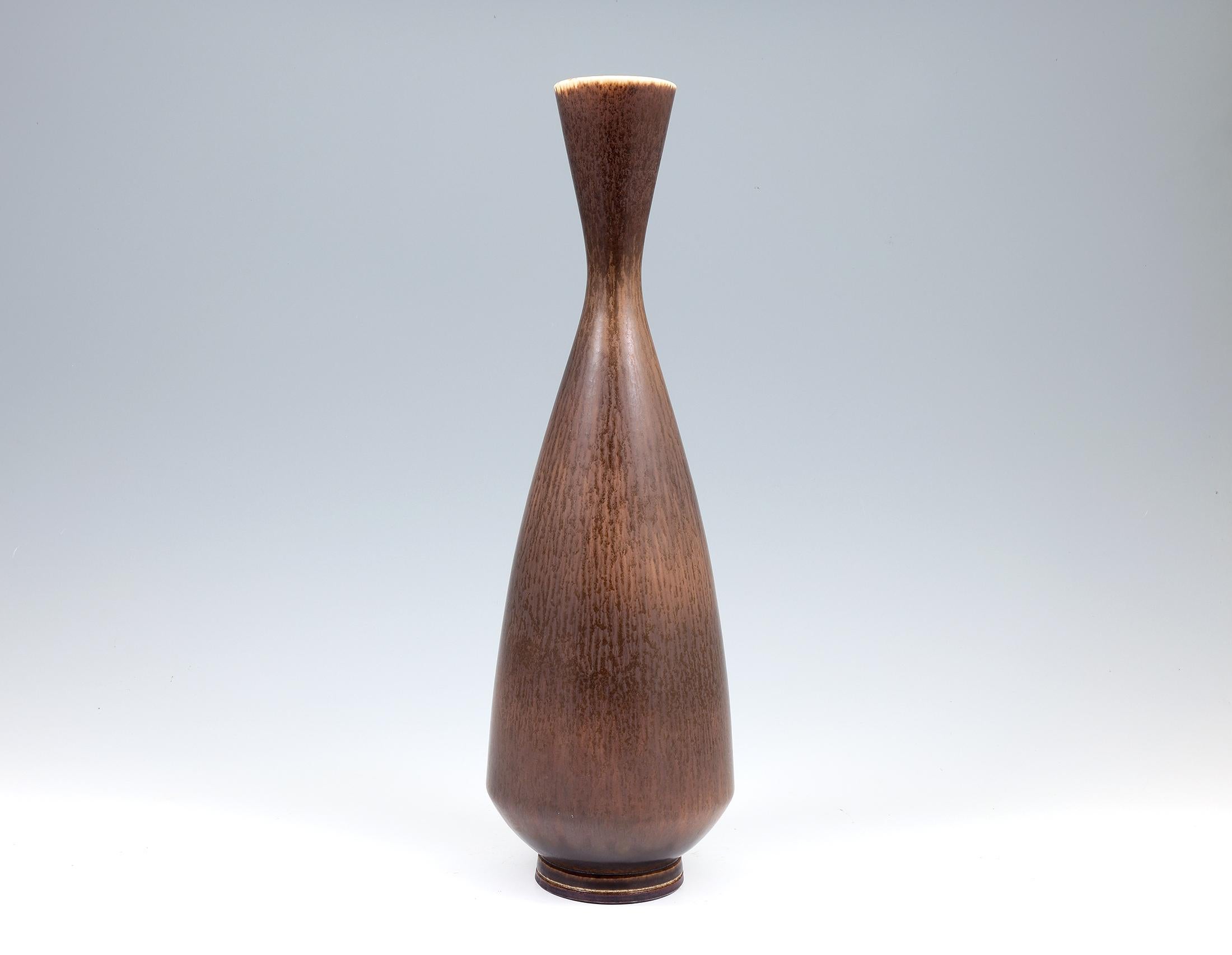 Glazed Berndt Friberg, Stoneware Brown Large Vase, Gustavsberg , Sweden 1963 For Sale