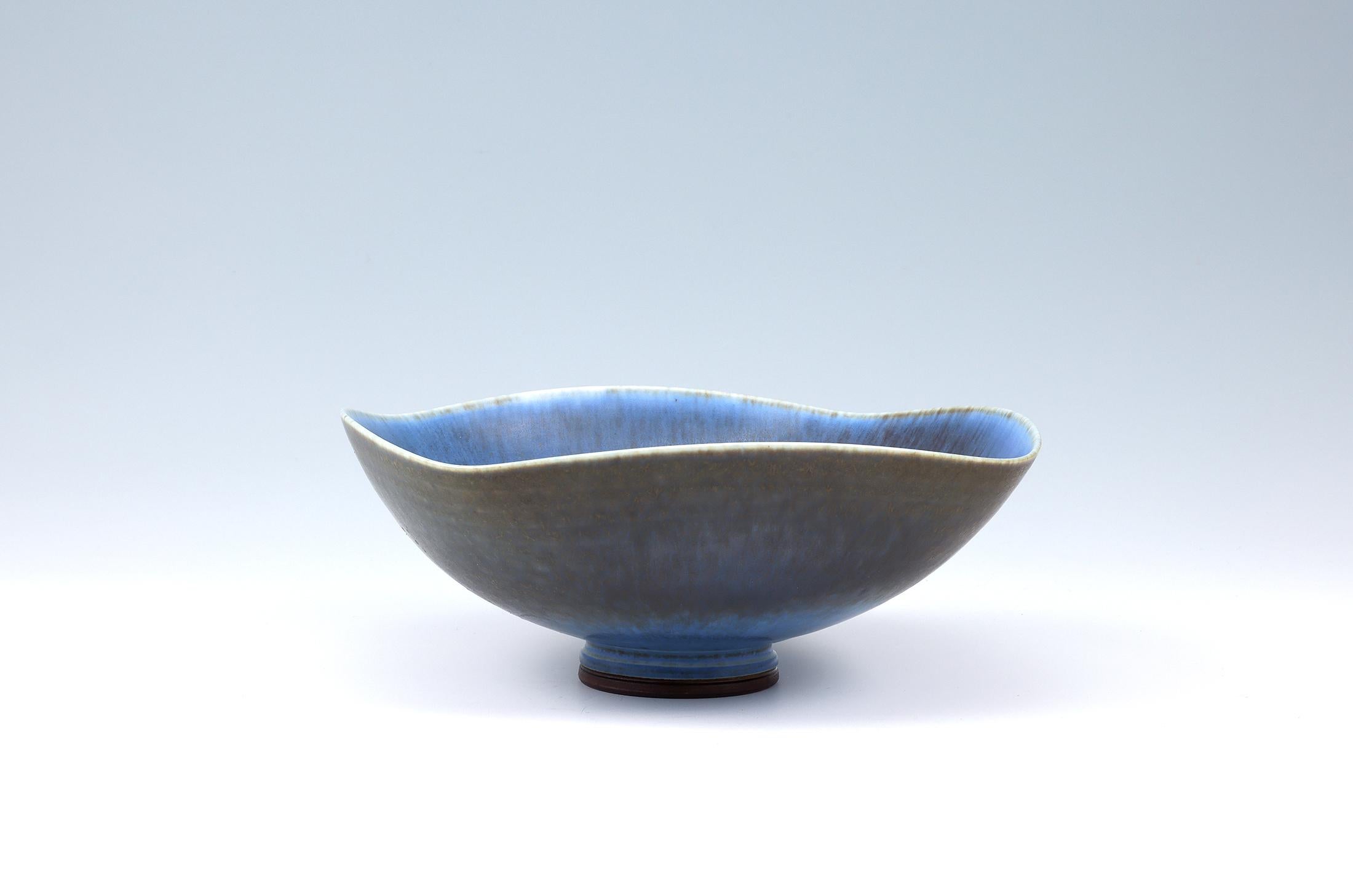 Glazed Berndt Friberg, Stoneware Blue and Black Bowl, Gustavsberg, Sweden, 1962 For Sale