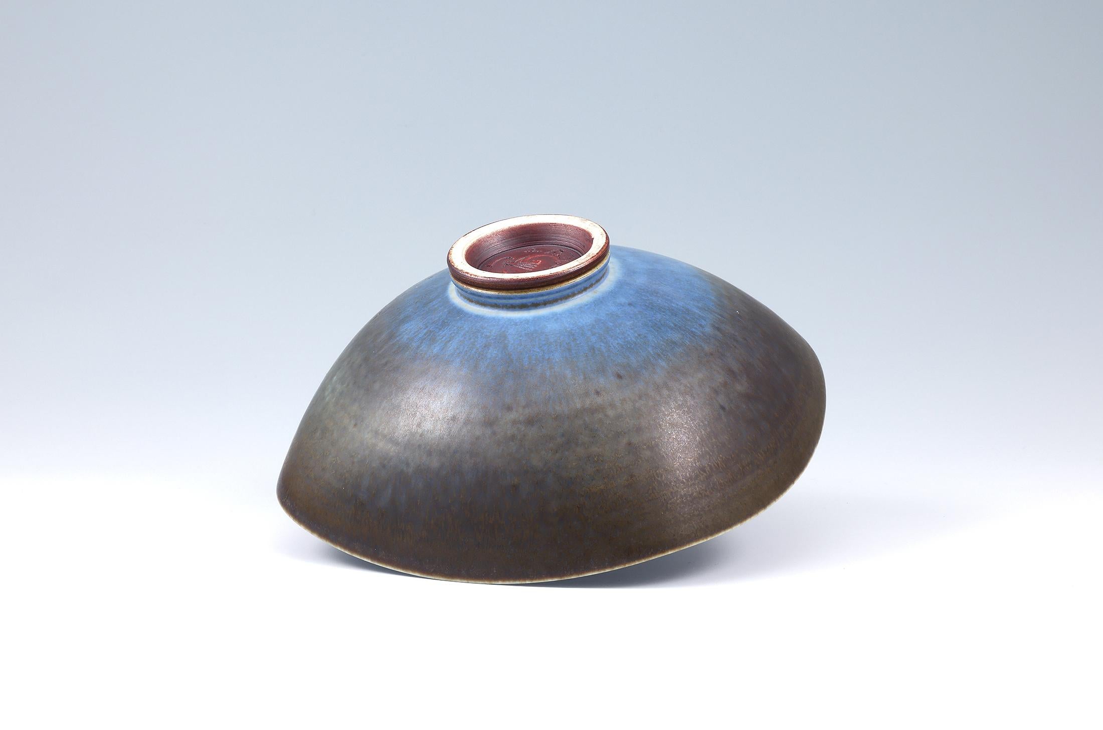 Ceramic Berndt Friberg, Stoneware Blue and Black Bowl, Gustavsberg, Sweden, 1962 For Sale