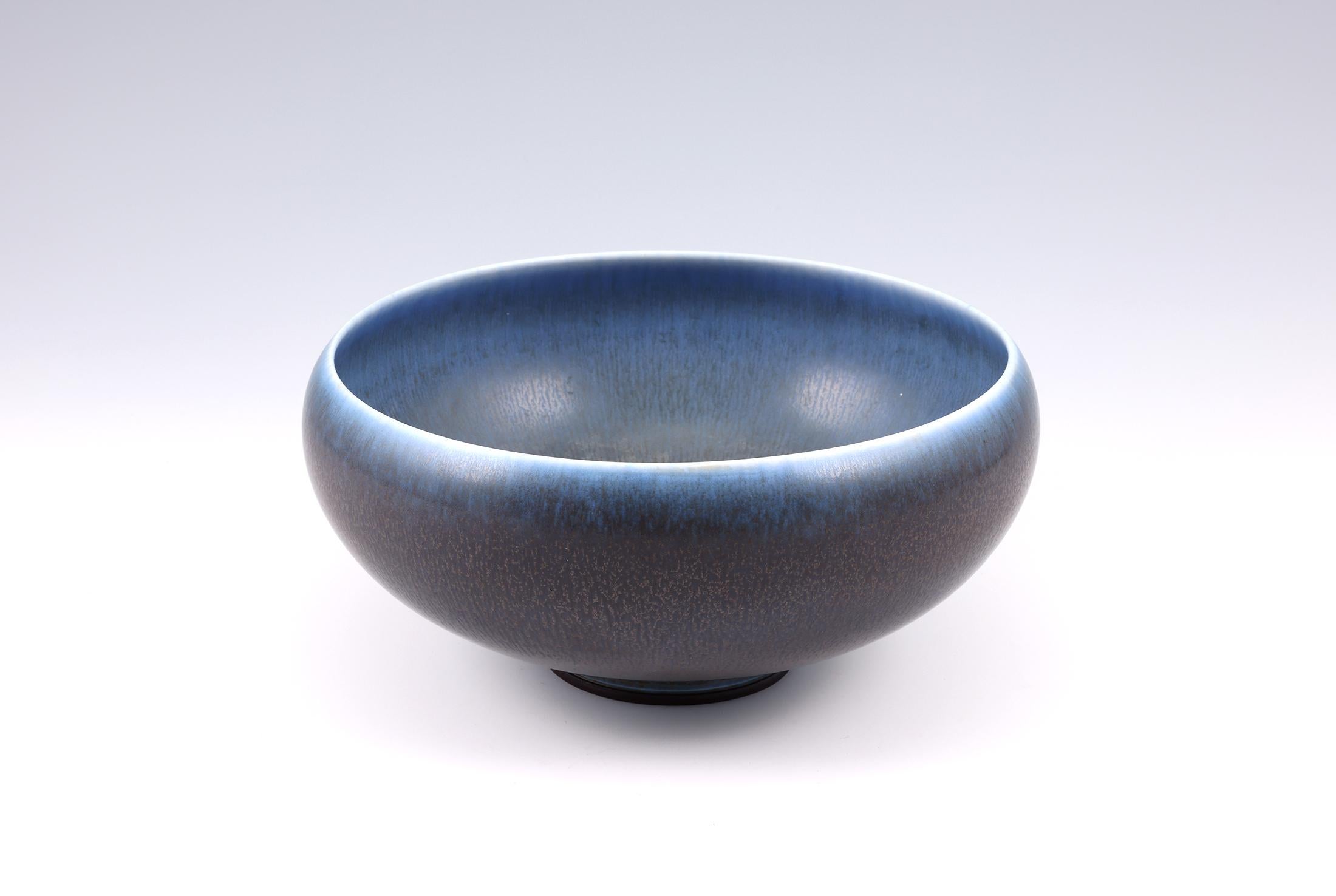 Swedish Berndt Friberg, Stoneware Blue Black Bowl, Gustavsberg, Sweden, 1962 For Sale