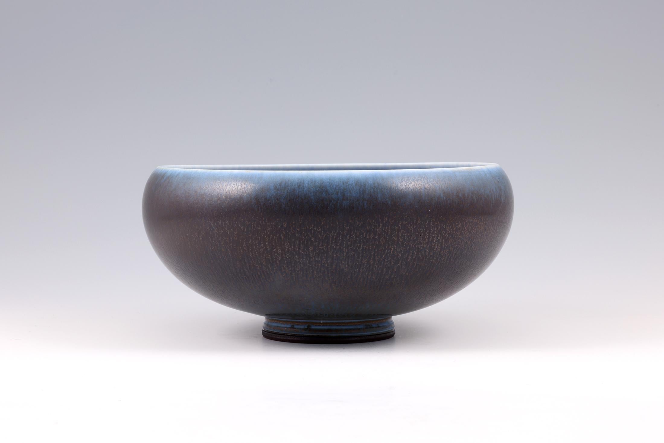 Glazed Berndt Friberg, Stoneware Blue Black Bowl, Gustavsberg, Sweden, 1962 For Sale