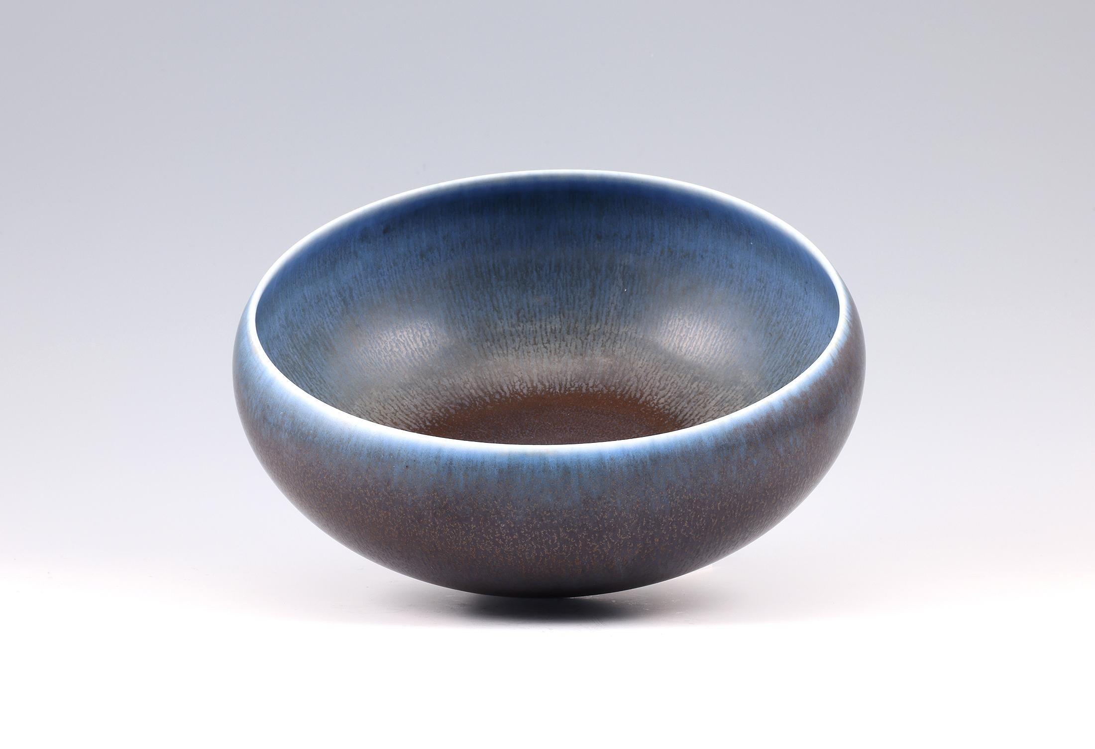 Ceramic Berndt Friberg, Stoneware Blue Black Bowl, Gustavsberg, Sweden, 1962 For Sale