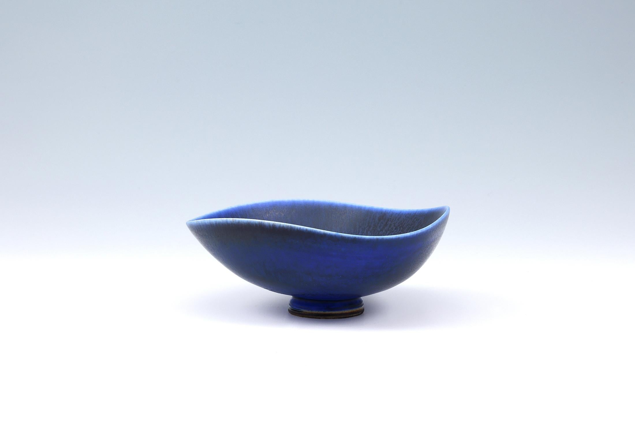 Glazed Berndt Friberg, Stoneware Blue Bowl, Gustavsberg, Sweden, 1963