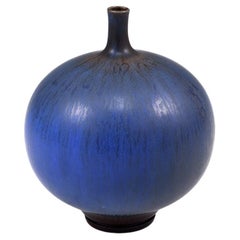 Vintage Berndt Friberg, Stoneware Blue Vase, Gustavsberg, Sweden, 1974