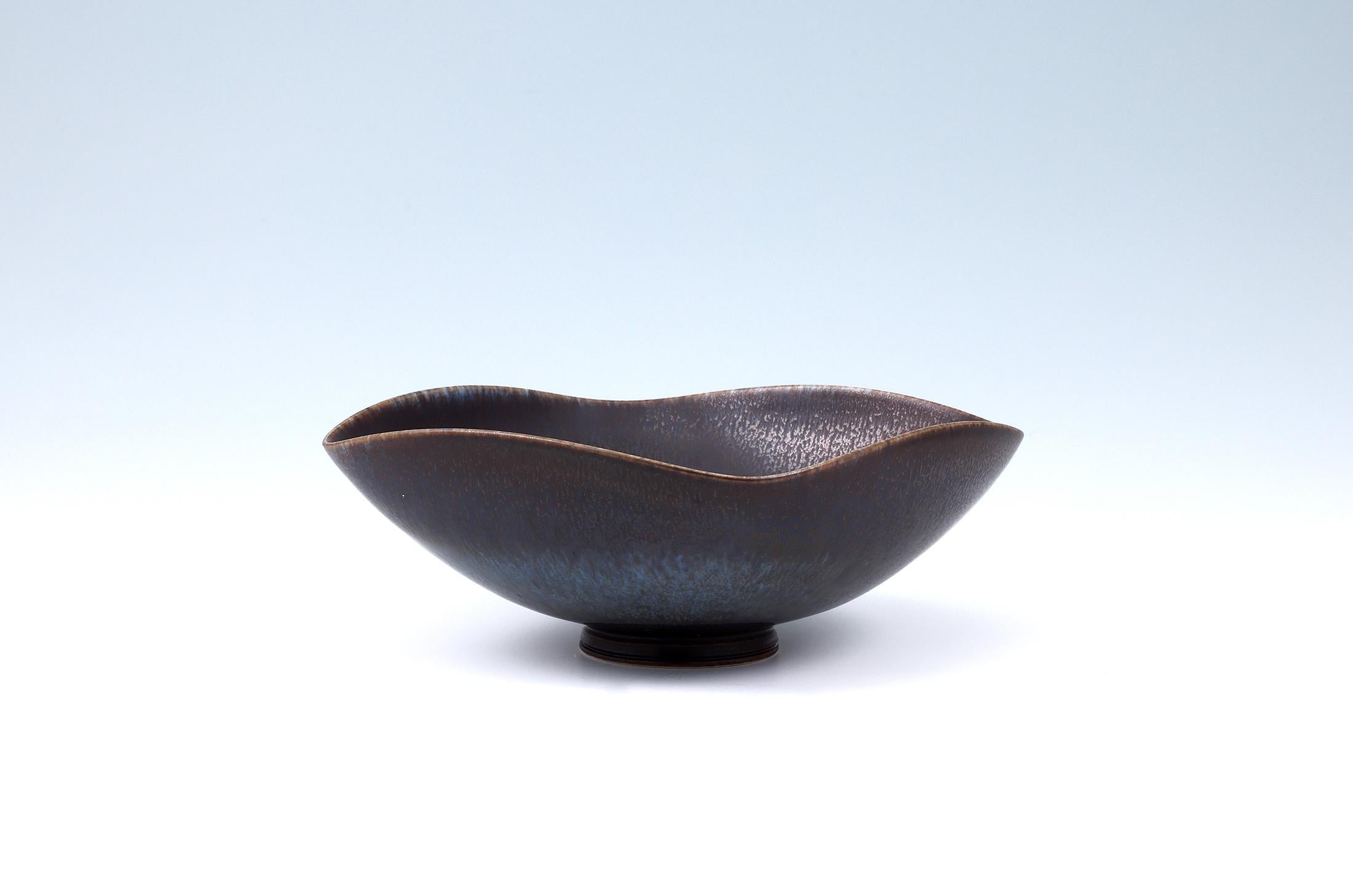 Glazed Berndt Friberg, Stoneware Deep Brown Bowl, Gustavsberg, Sweden, 1952 For Sale