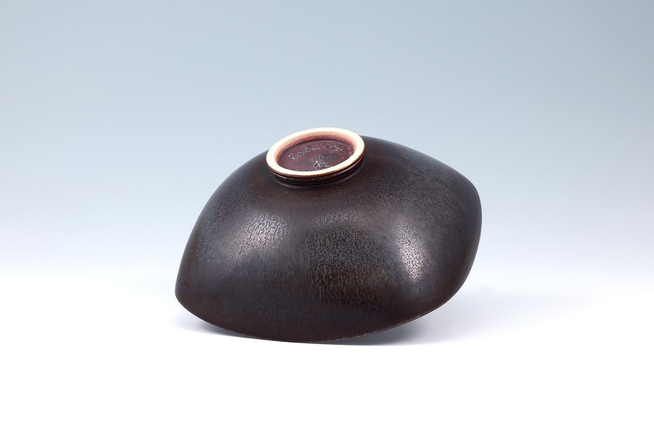 Ceramic Berndt Friberg, Stoneware Deep Brown Bowl, Gustavsberg, Sweden, 1952 For Sale