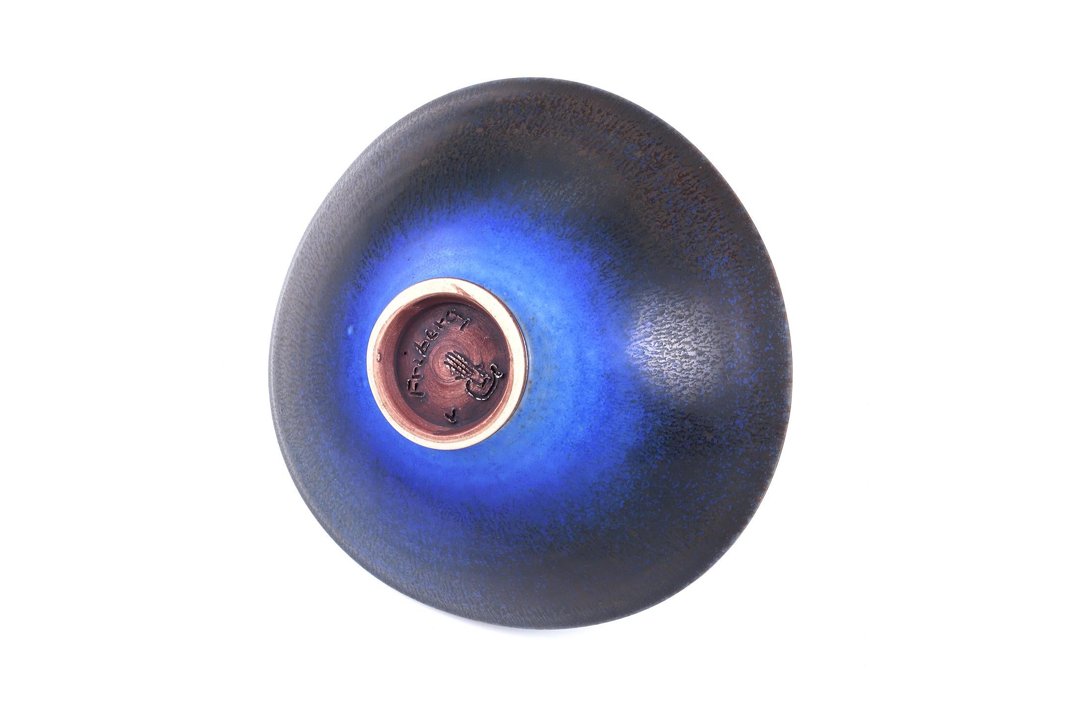 Berndt Friberg, Stoneware Deep Brown and Blue Bowl, Gustavsberg, Sweden, 1952 For Sale 4