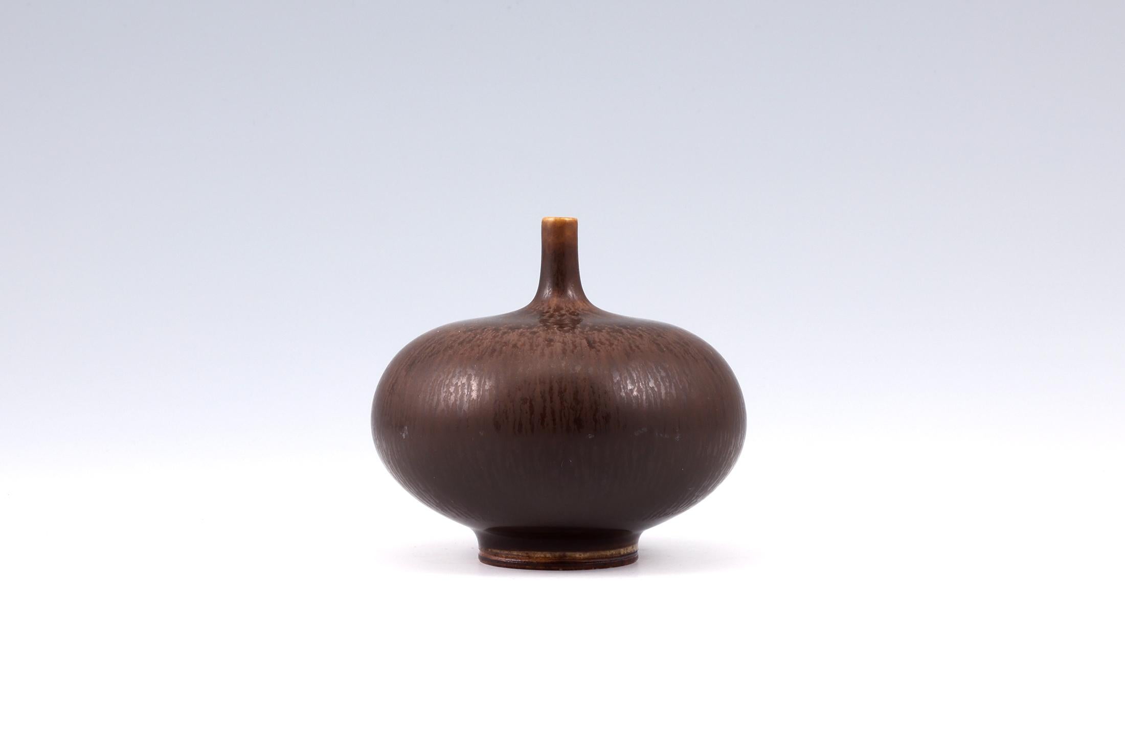 Glazed Berndt Friberg, Stoneware Discus Vase, Gustavsberg, Sweden, 1965