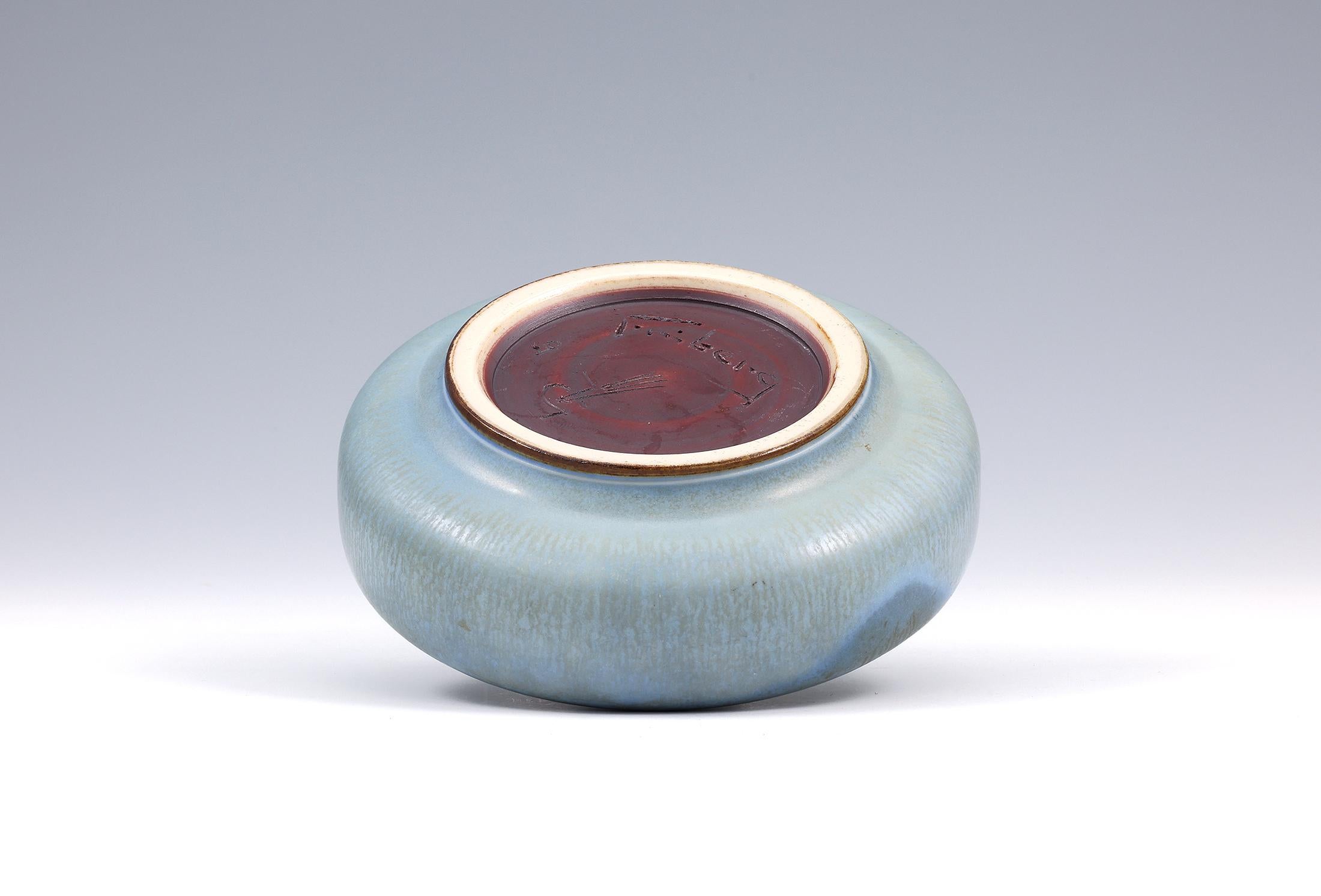 Ceramic Berndt Friberg, Stoneware Celadon Glazed Discus Vase, Gustavsberg, Sweden, 1965 For Sale