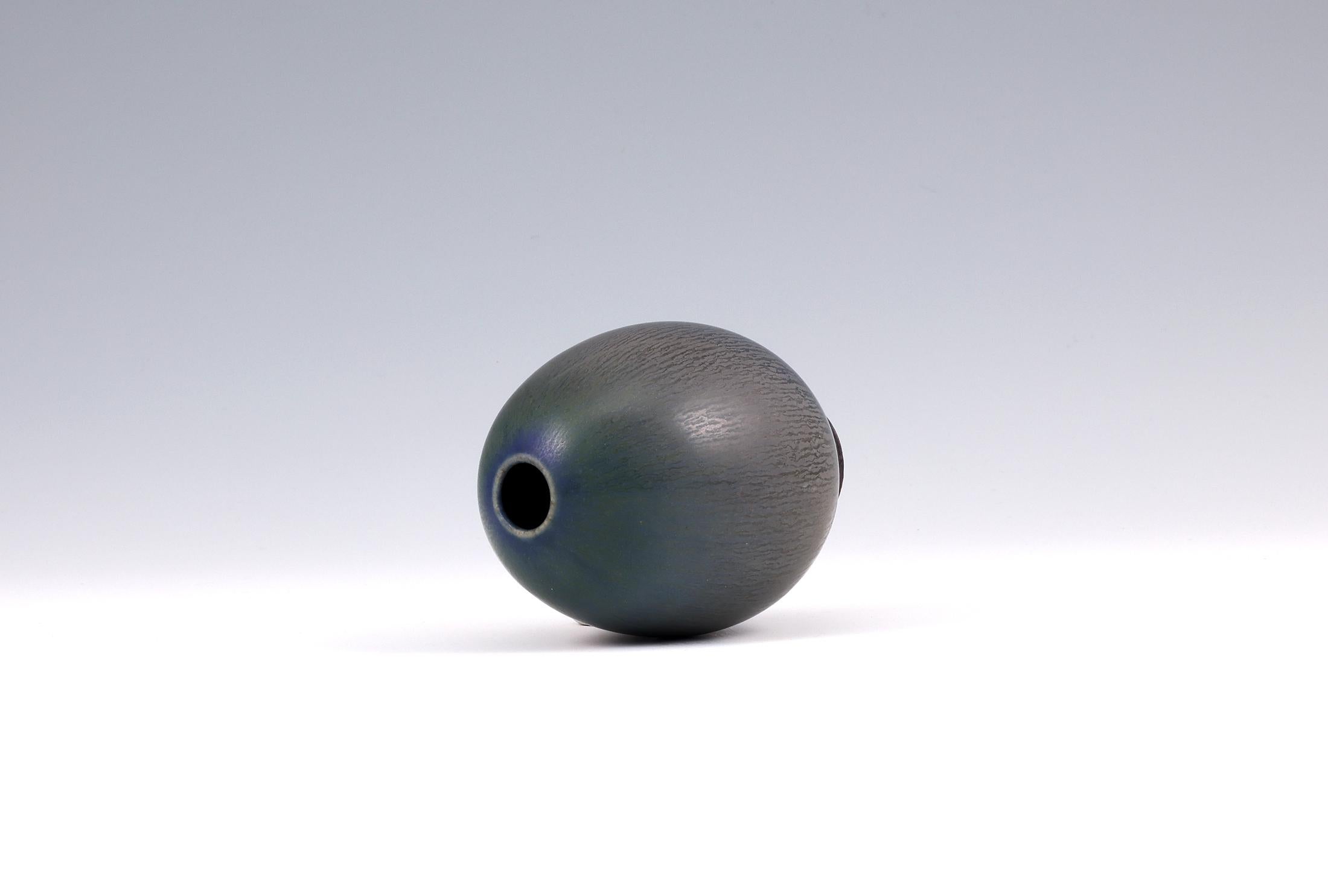 Ceramic Berndt Friberg, Stoneware Green and Blue Egg Vase, Gustavsberg, Sweden, 1953 For Sale