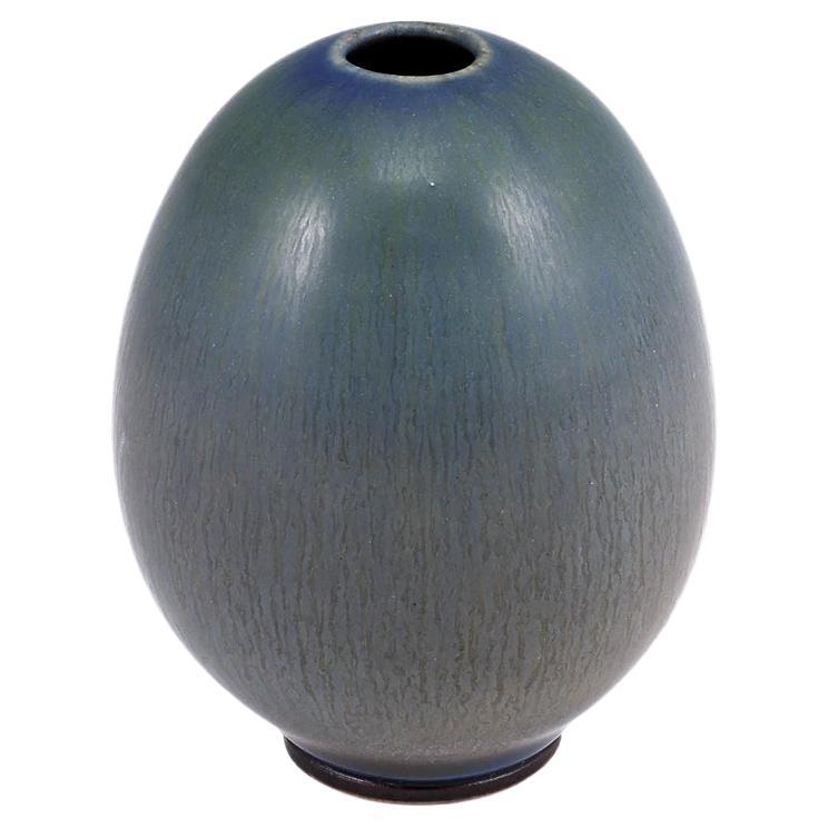 Berndt Friberg, Stoneware Green and Blue Egg Vase, Gustavsberg, Sweden, 1953