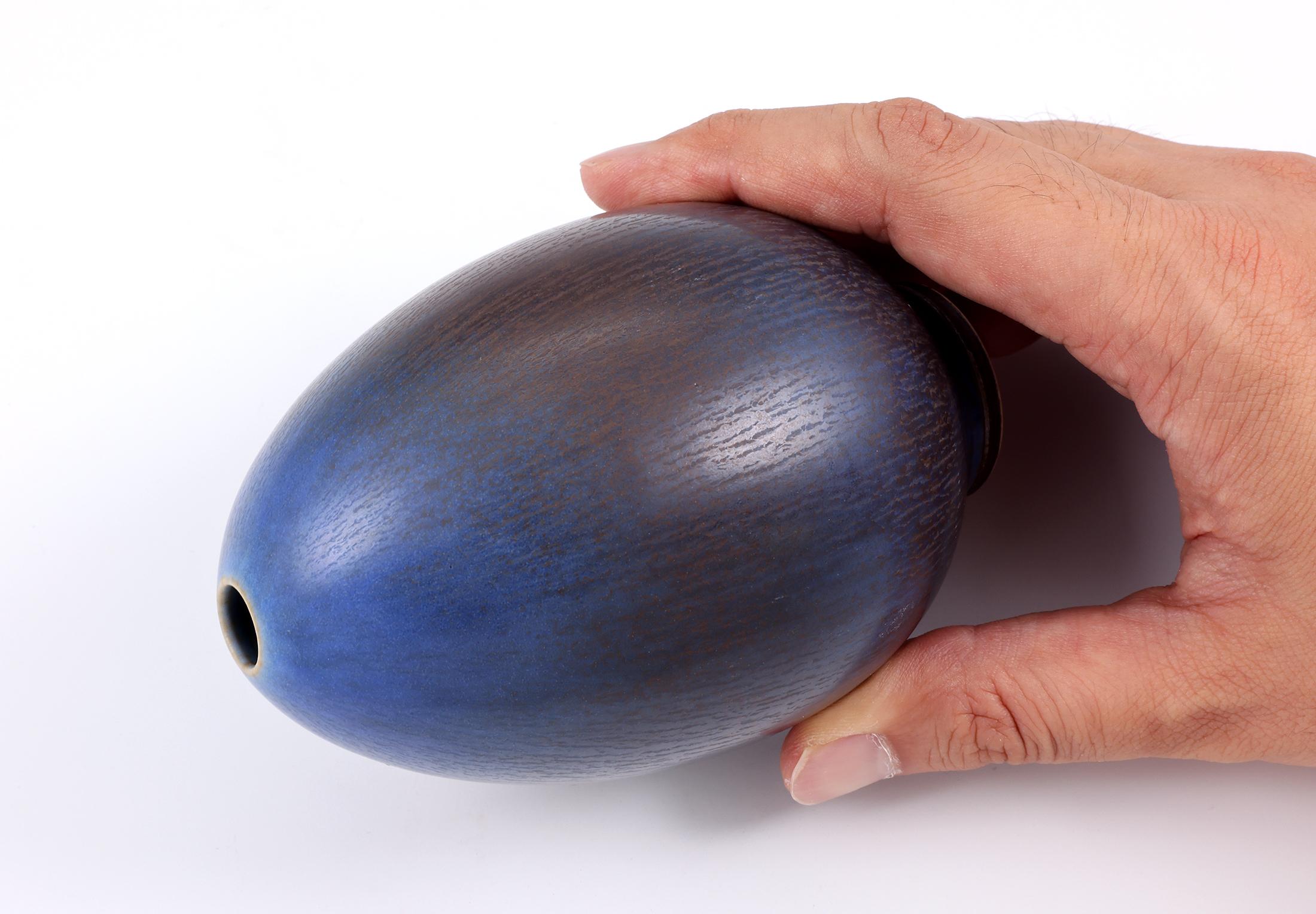 Berndt Friberg, Stoneware Blue egg Vase, Gustavsberg, Sweden, 1960 6